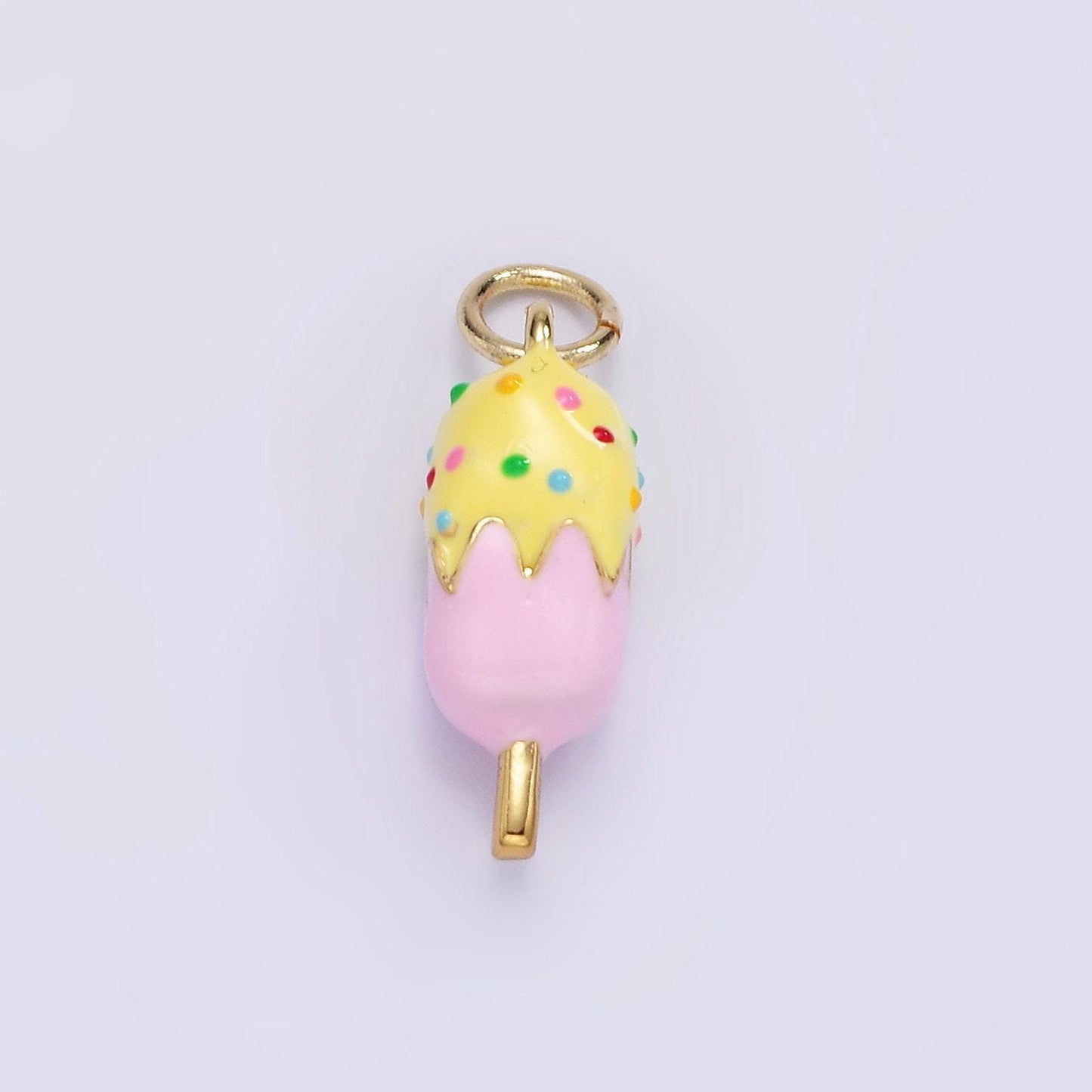 Mini enamel gold pink popsicle charm with sprinkles for bracelet summer party charm supply | ag-831