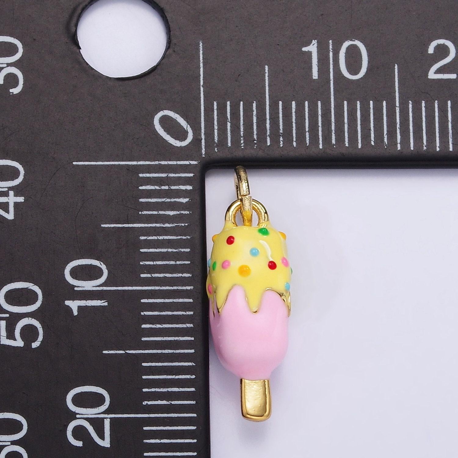 Mini enamel gold pink popsicle charm with sprinkles for bracelet summer party charm supply | ag-831