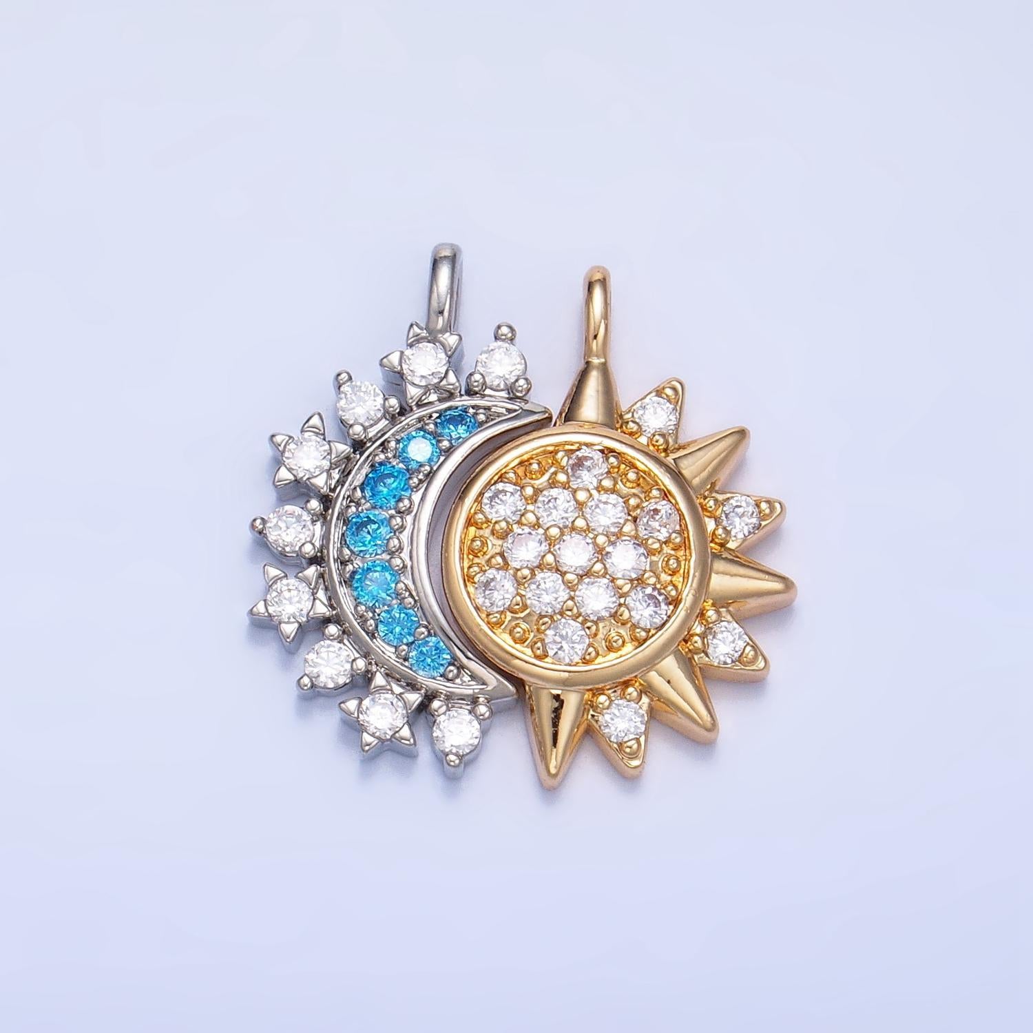 Cz micro paved celestial sun crescent moon 24k gold filled pendant set | ag-829
