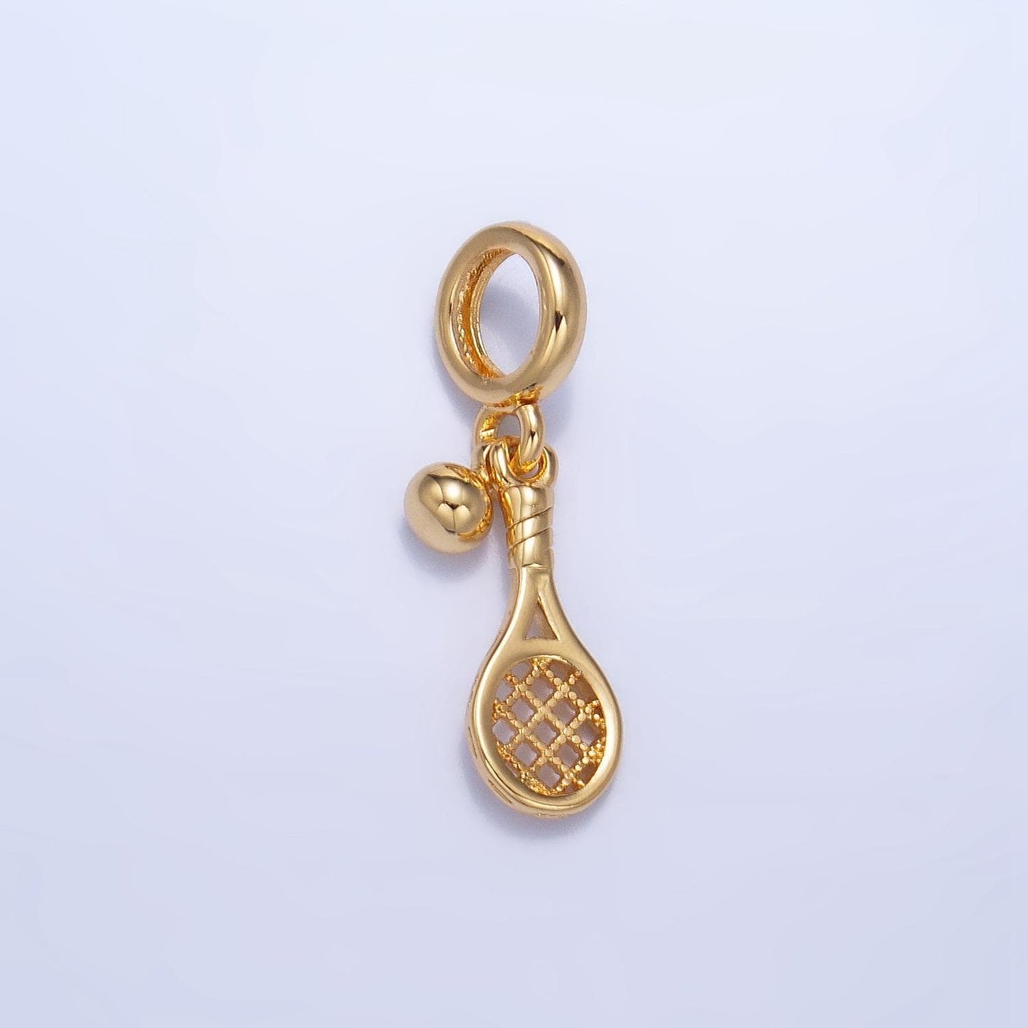 Sports ball racket 24k gold filled rondelle drop charm | ag-825