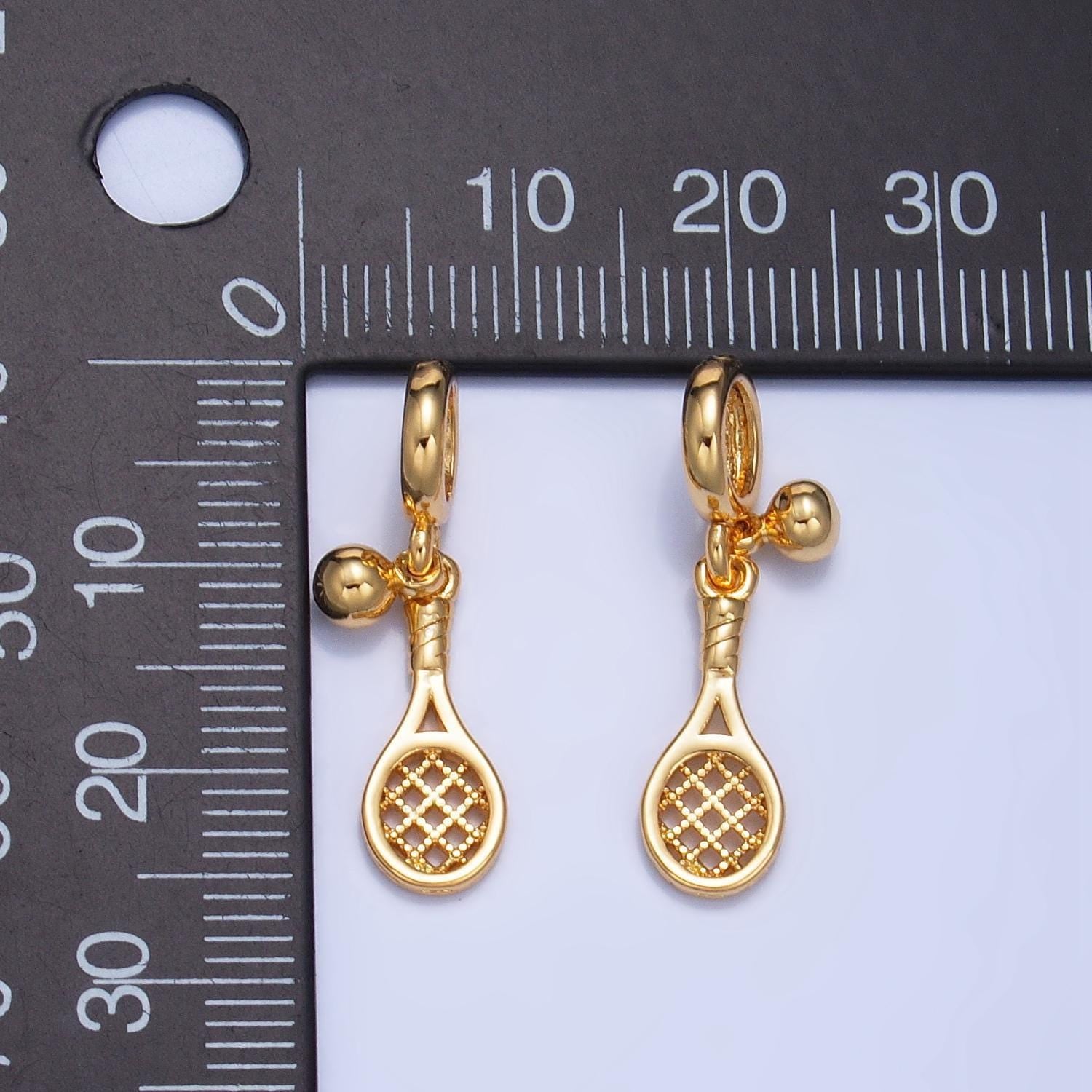 Sports ball racket 24k gold filled rondelle drop charm | ag-825