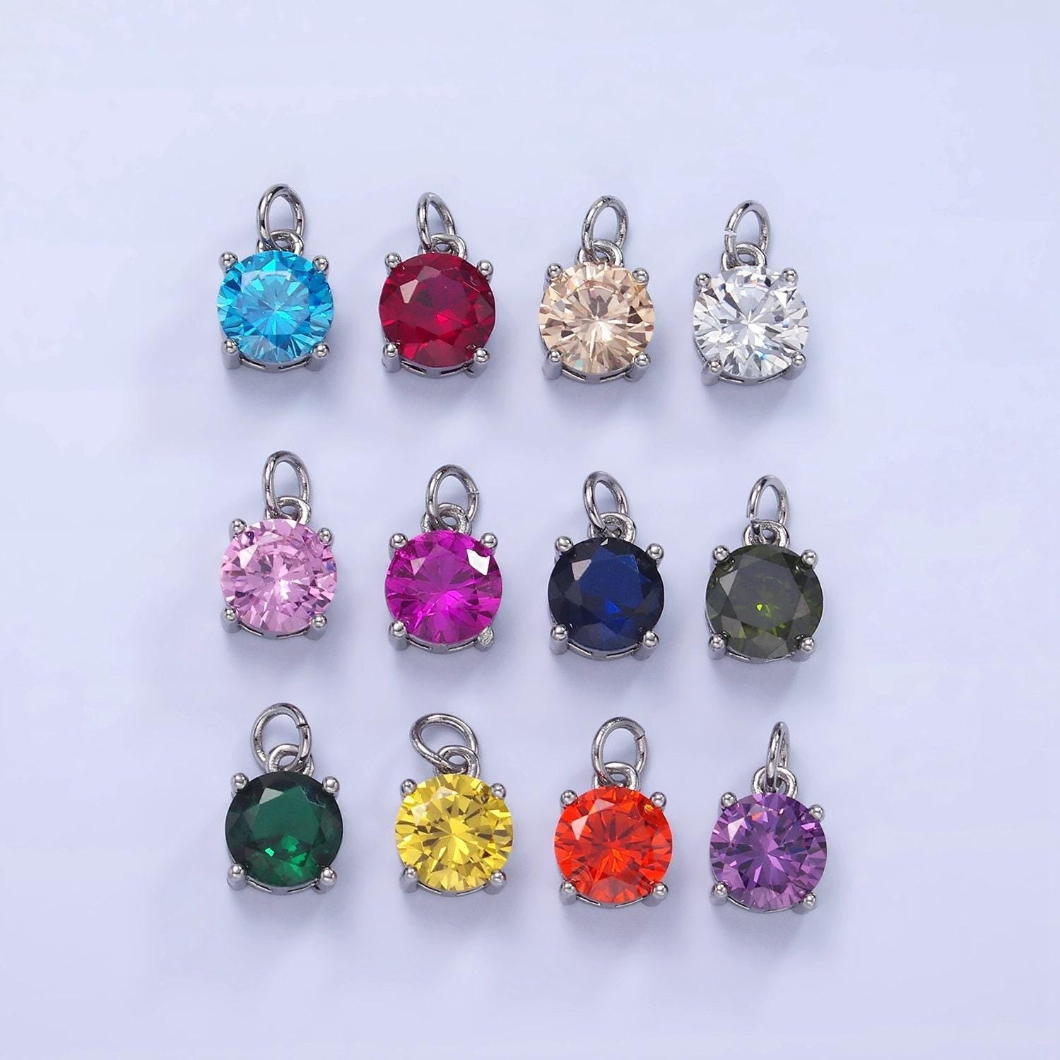 8mm colorful round cubic pendant cz dangle charms pink blue red clear tiny round pendant in 24k gold filled charm for add on charm ag813