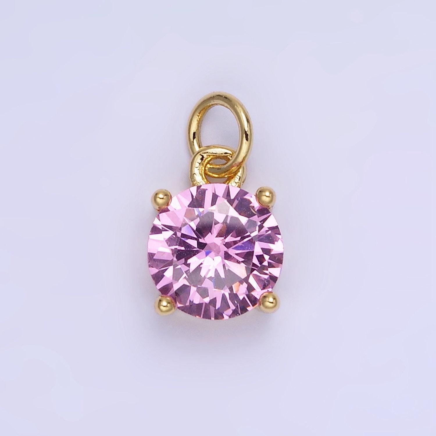 8mm colorful round cubic pendant cz dangle charms pink blue red clear tiny round pendant in 24k gold filled charm for add on charm ag813