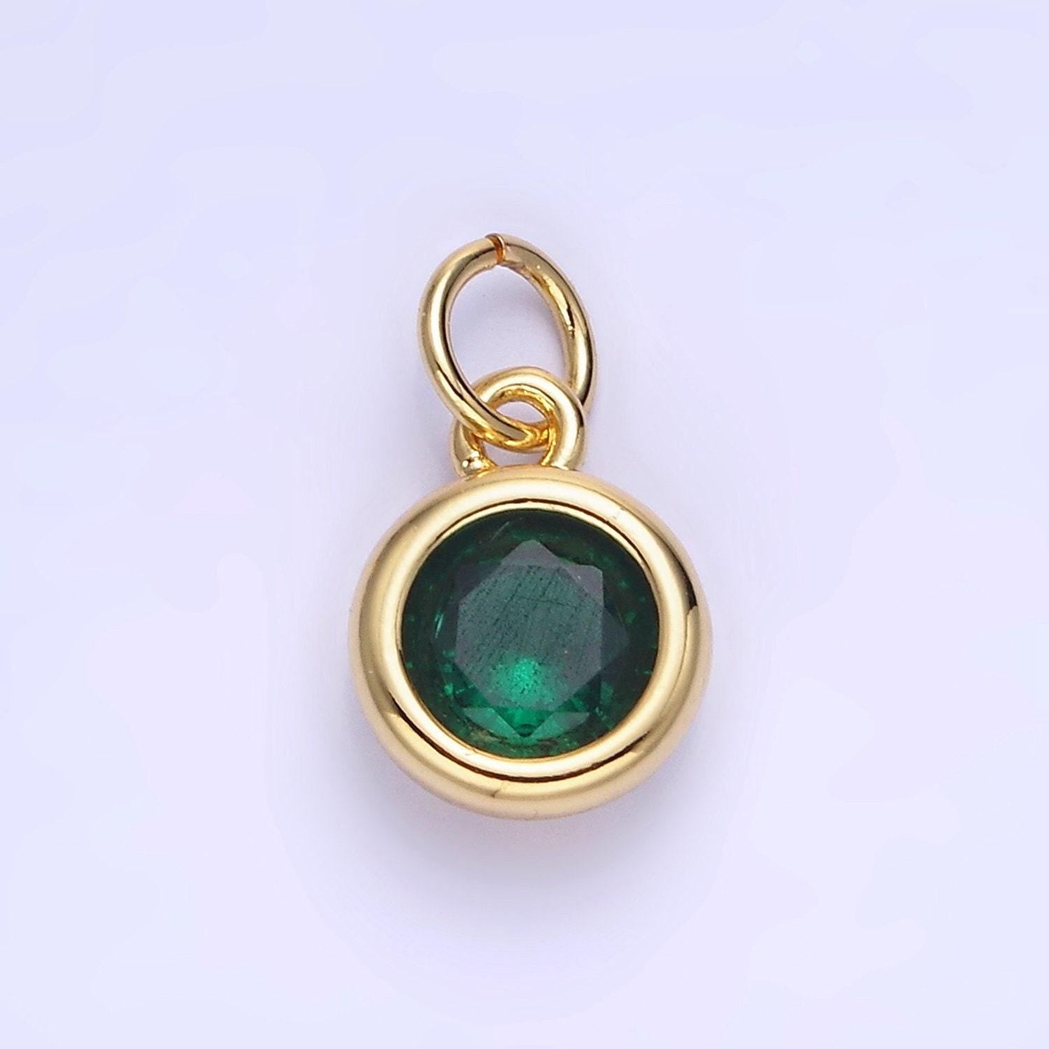 Round 26.6mm cz birthstone gold bezel charms | ag796-ag811