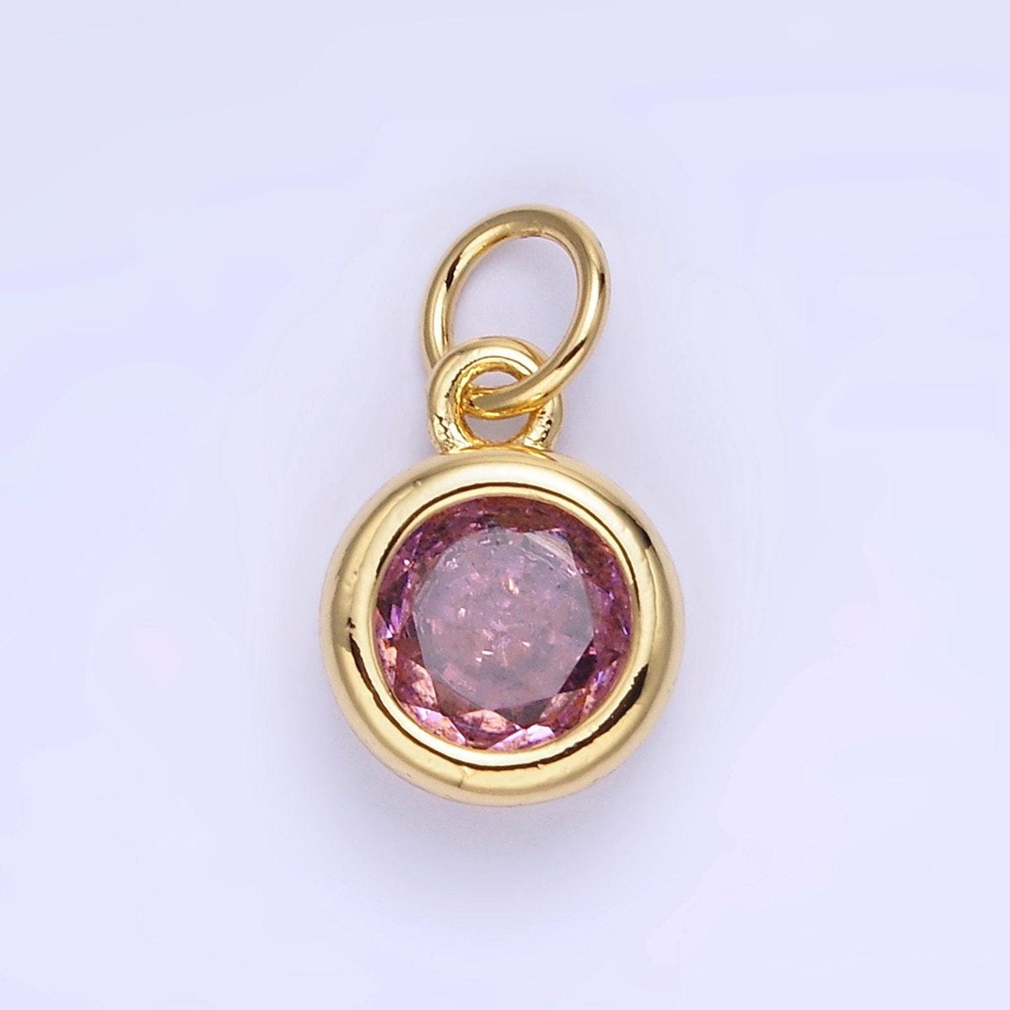 Round 26.6mm cz birthstone gold bezel charms | ag796-ag811