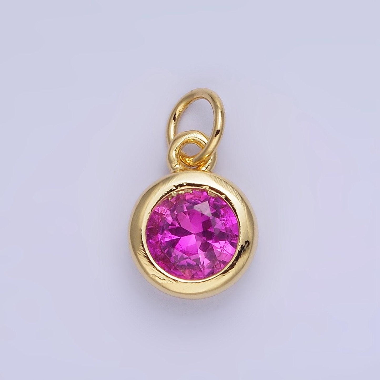 Round 26.6mm cz birthstone gold bezel charms | ag796-ag811