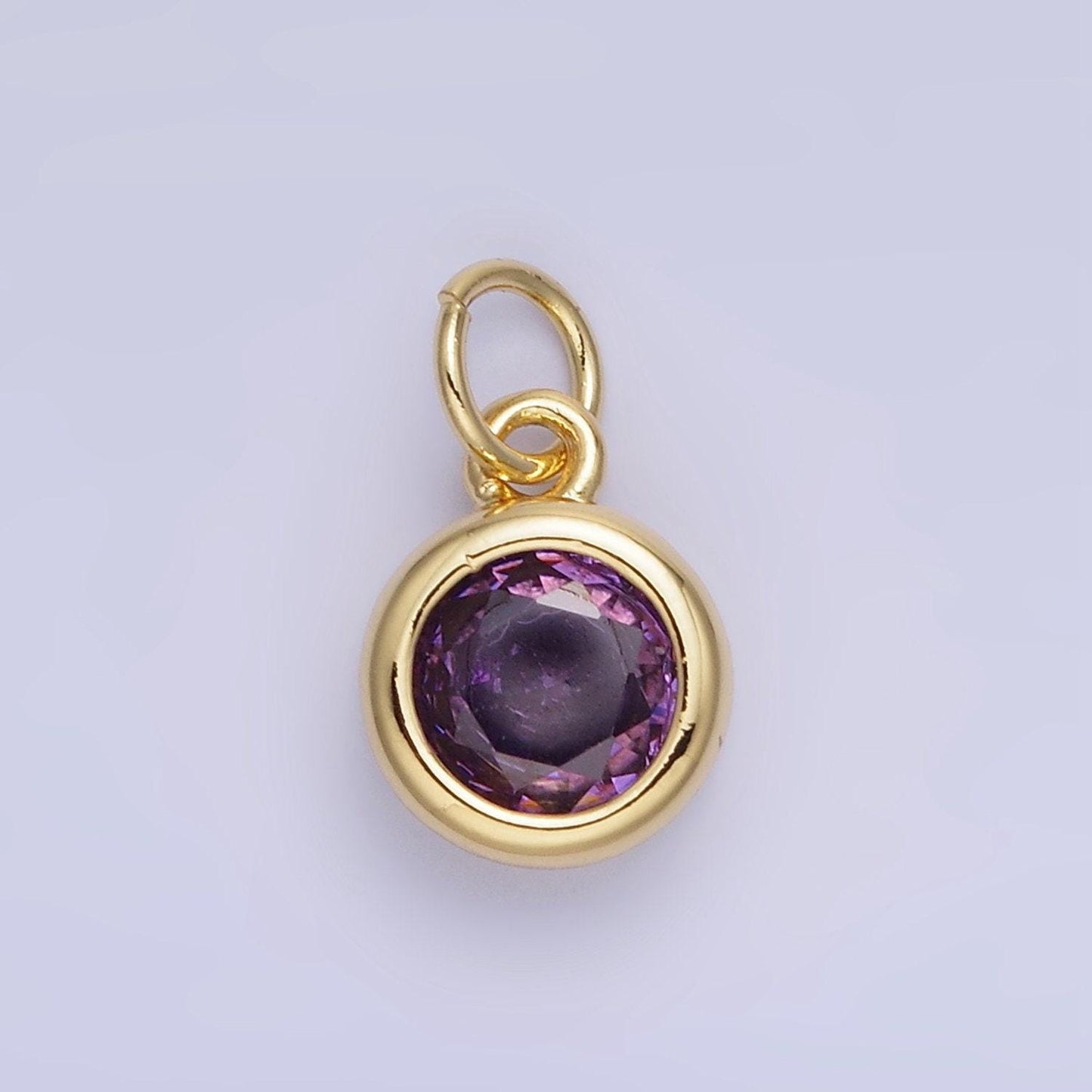 Round 26.6mm cz birthstone gold bezel charms | ag796-ag811