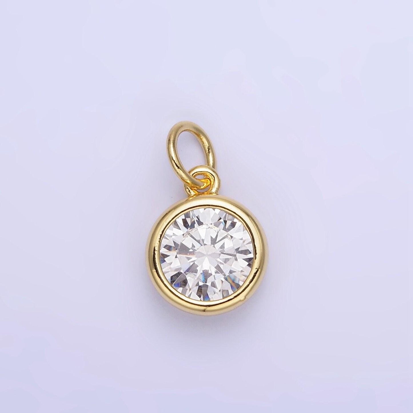 24k gold filled mini round cz clear stone pendant, add on charm mini crystal cz birthstone for necklace bracelet supply | ag780