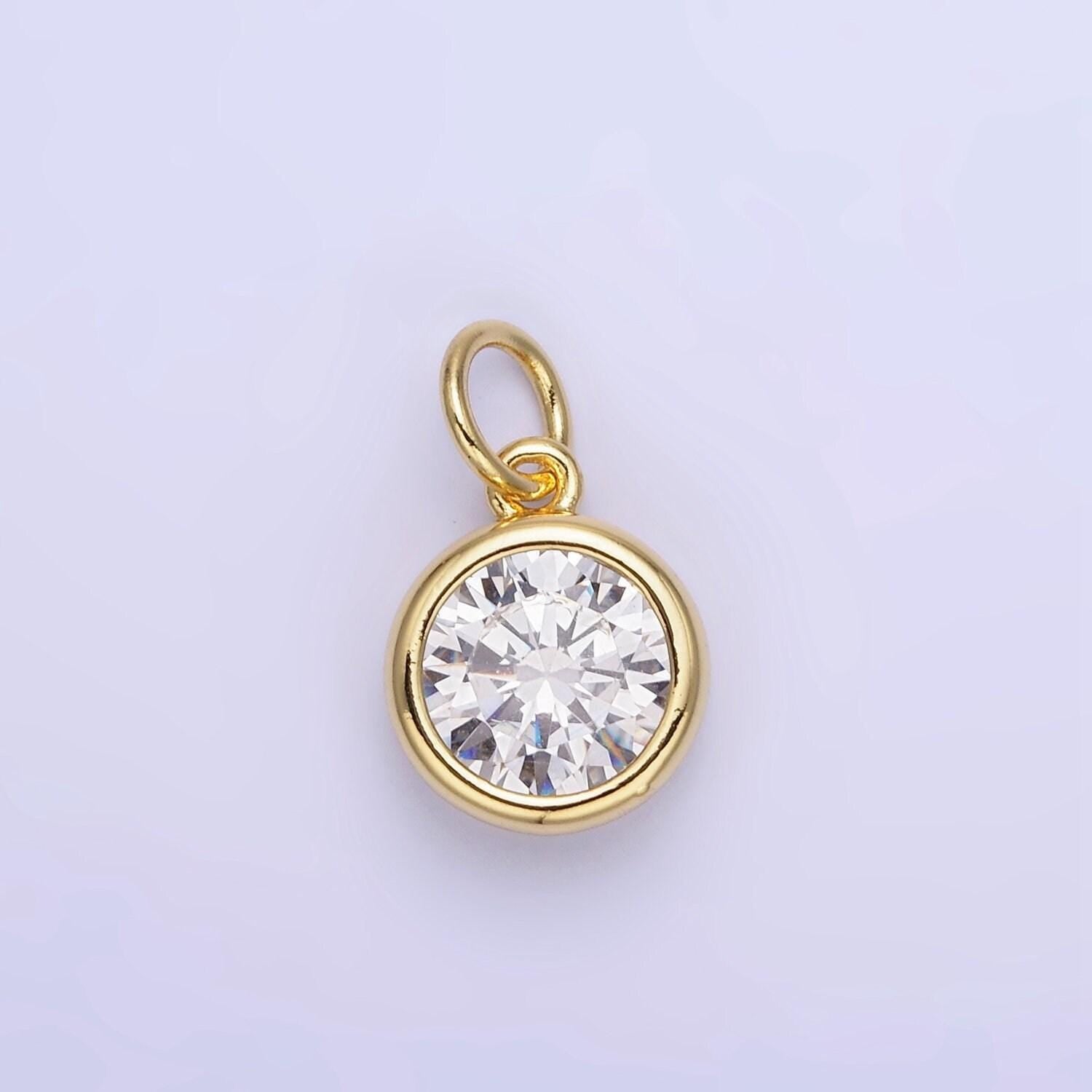 24k gold filled mini round cz clear stone pendant, add on charm mini crystal cz birthstone for necklace bracelet supply | ag780