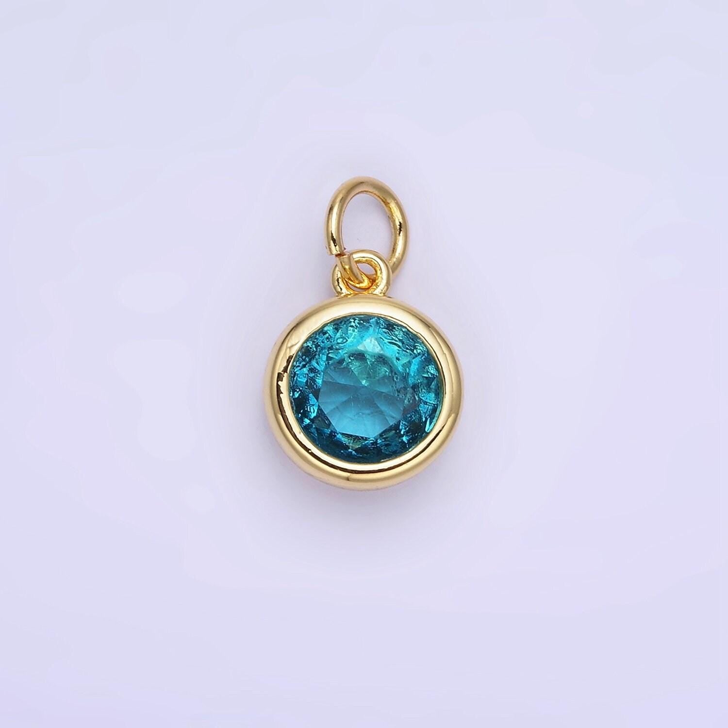 24k gold filled mini round cz clear stone pendant, add on charm mini crystal cz birthstone for necklace bracelet supply | ag780