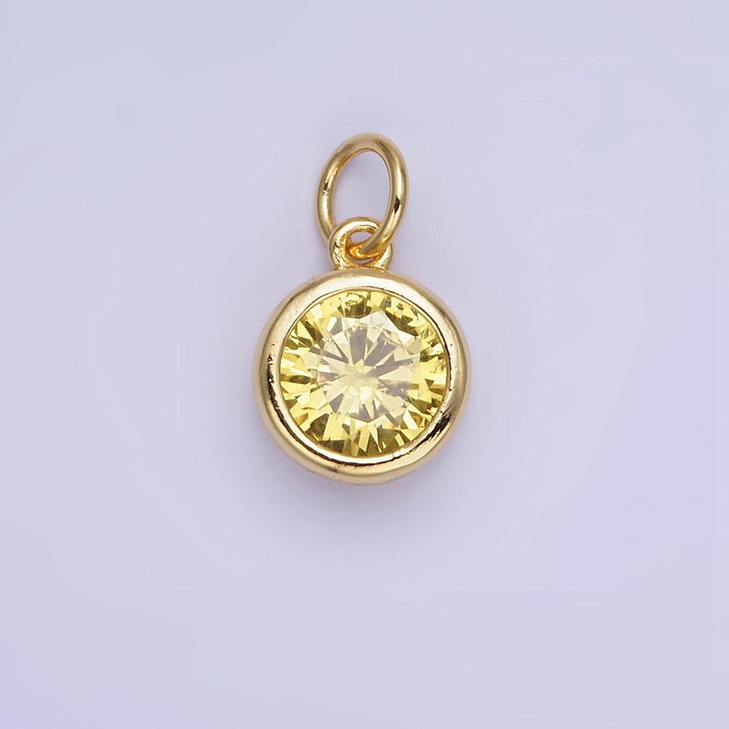 24k gold filled mini round cz clear stone pendant, add on charm mini crystal cz birthstone for necklace bracelet supply | ag780