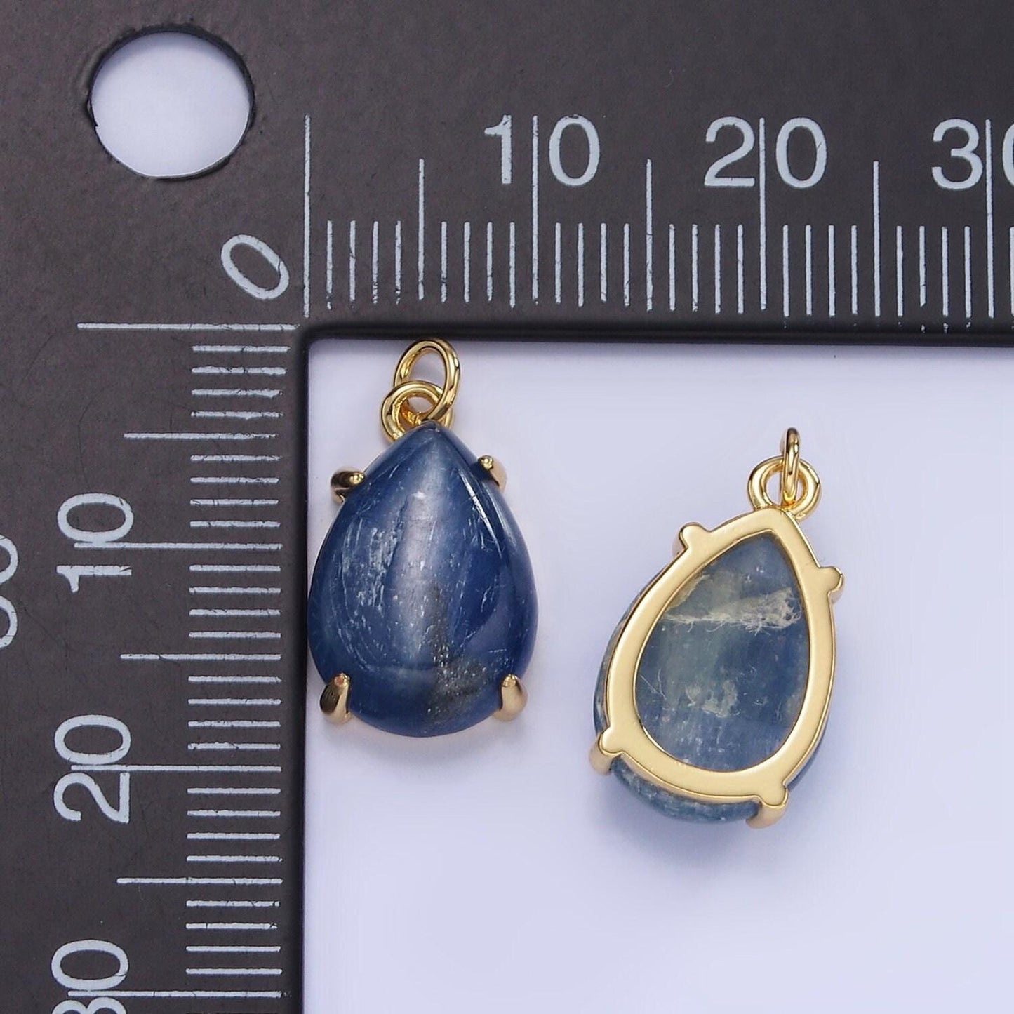 14k gold filled 18mm blue kyanite gemstone teardrop charm | ag-752