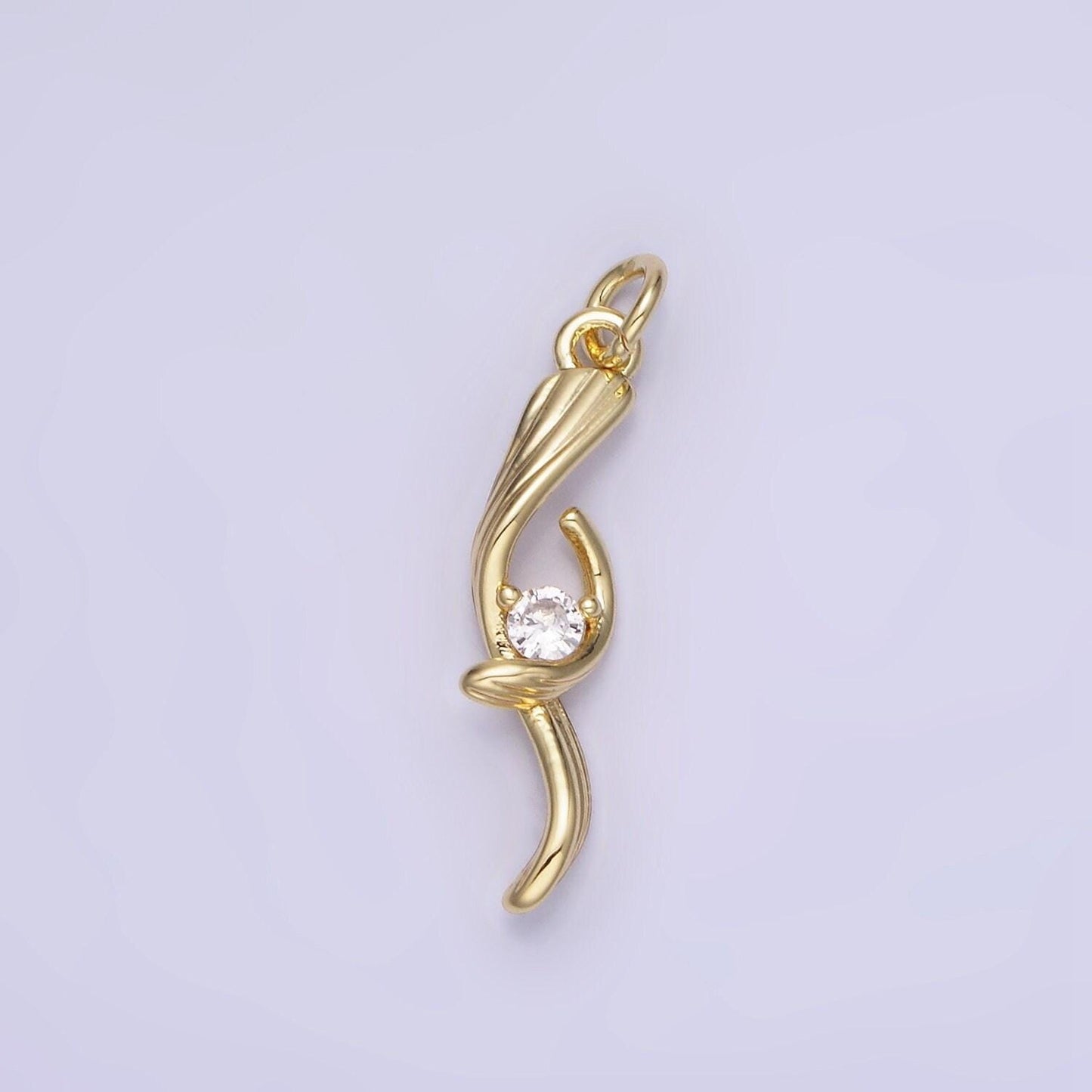 14k gold filled cz twirled lined leaf nature charm | ag-733