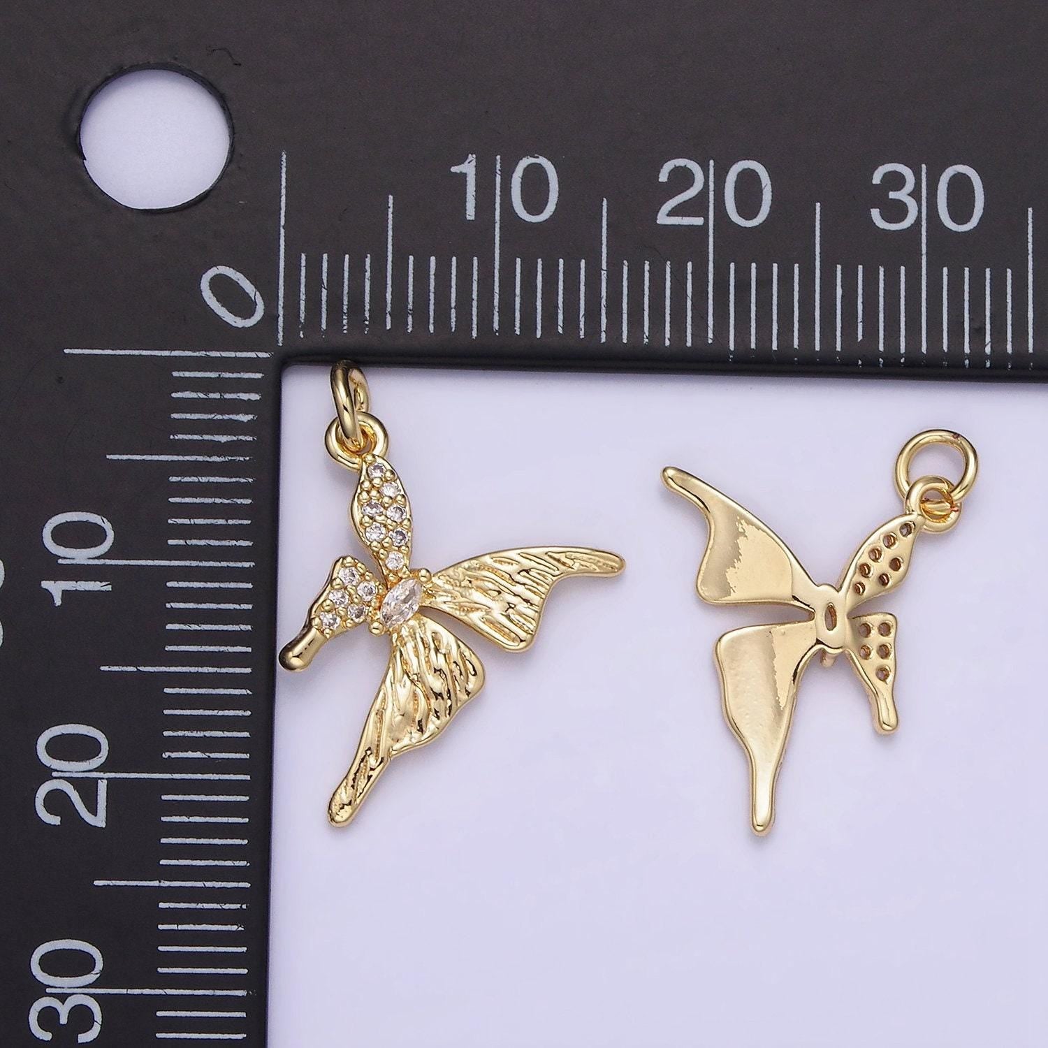 14k gold filled 20mm micro paved cz butterfly insect wings | ag-734