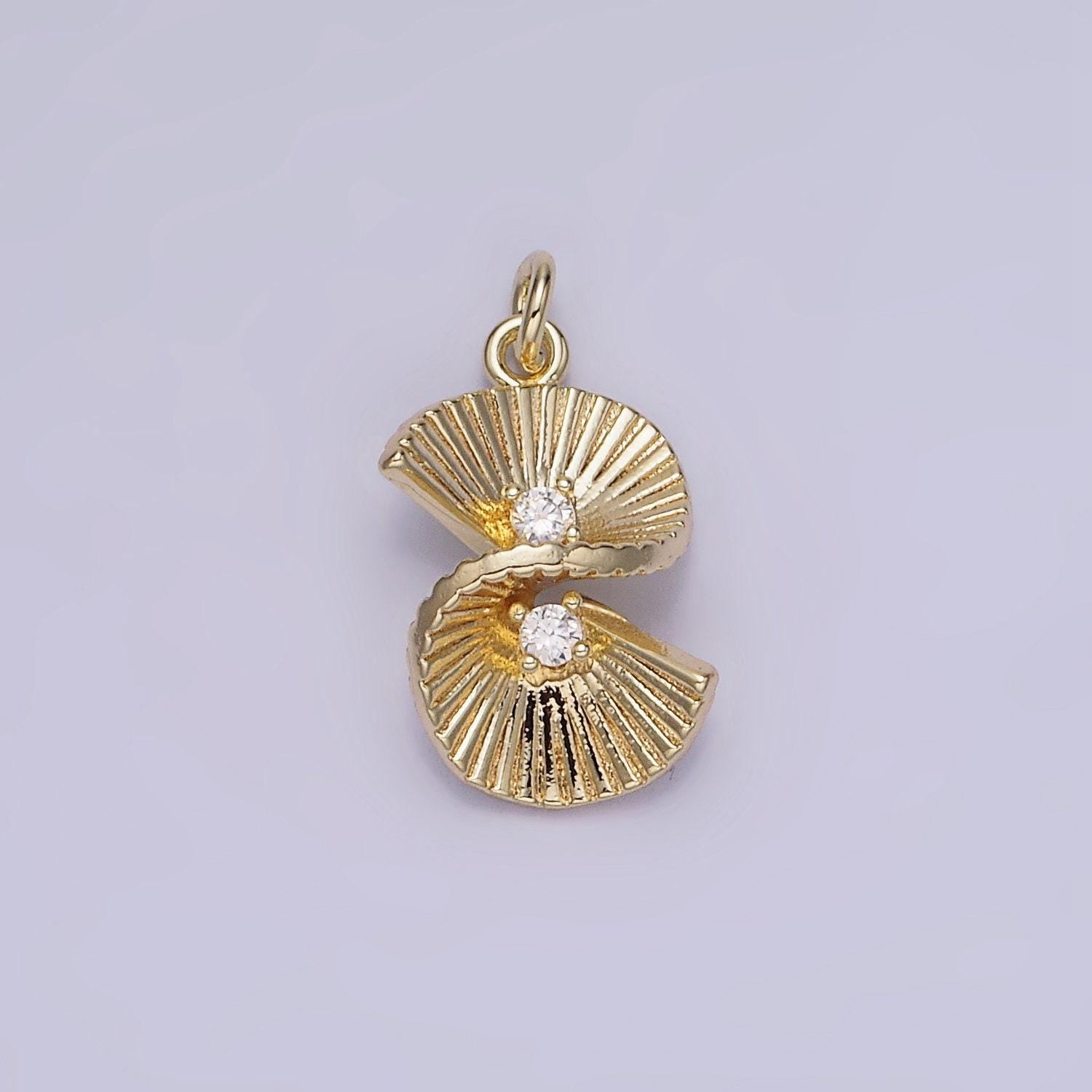 14k gold filled double cz swirled fan sunburst infinity charm | ag724