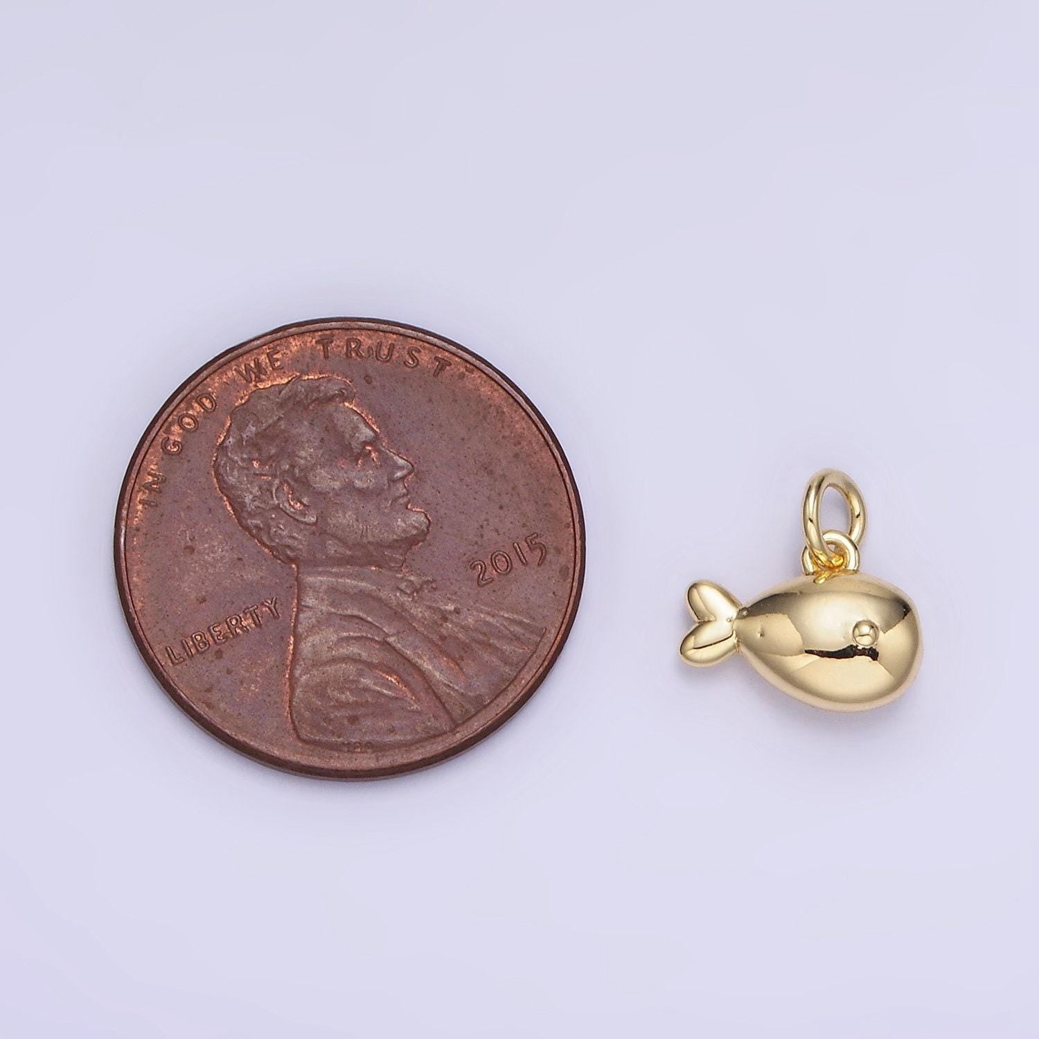Mini 14k gold filled 10mm fish charm tail ocean animal puffed mini add-on charm | ag715