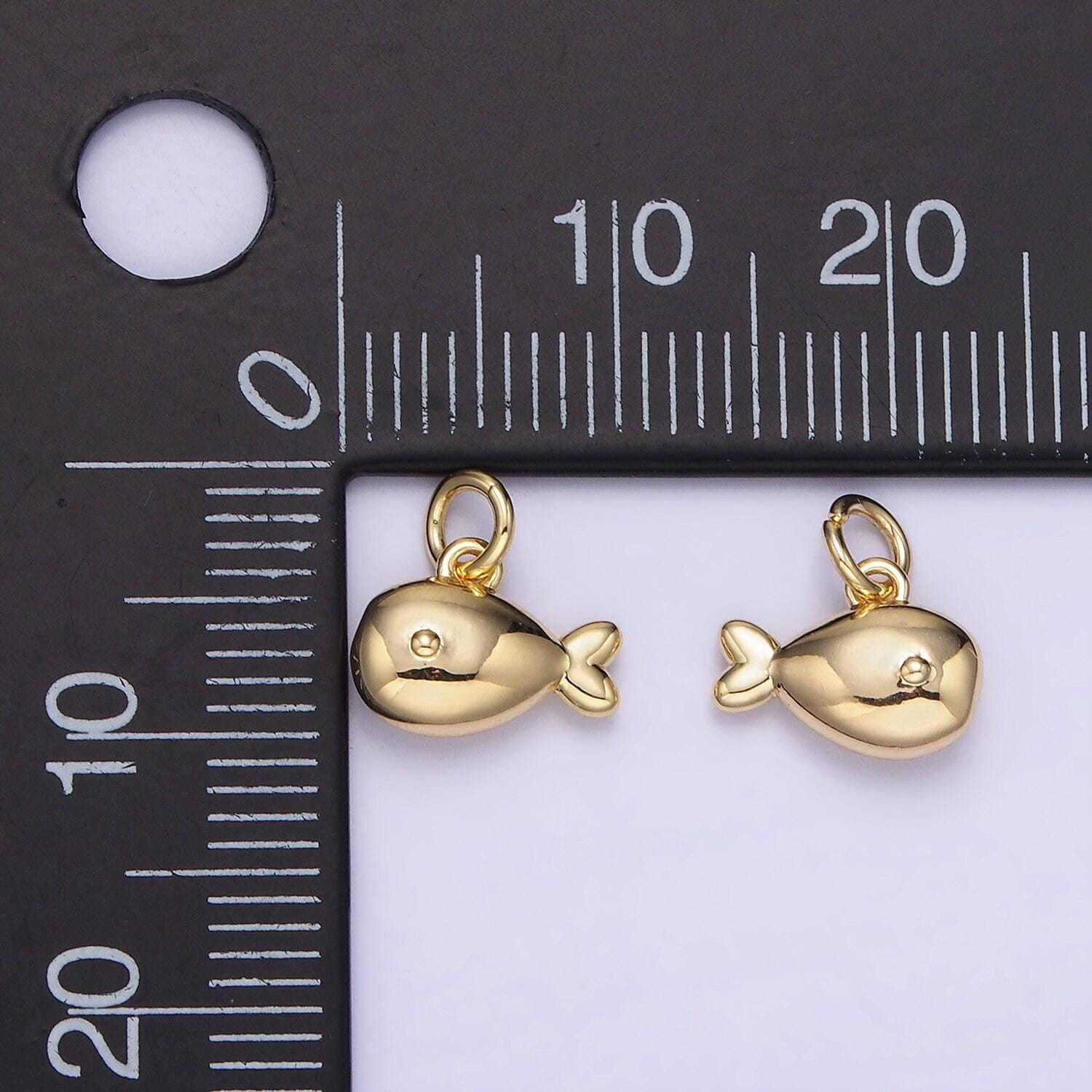 Mini 14k gold filled 10mm fish charm tail ocean animal puffed mini add-on charm | ag715