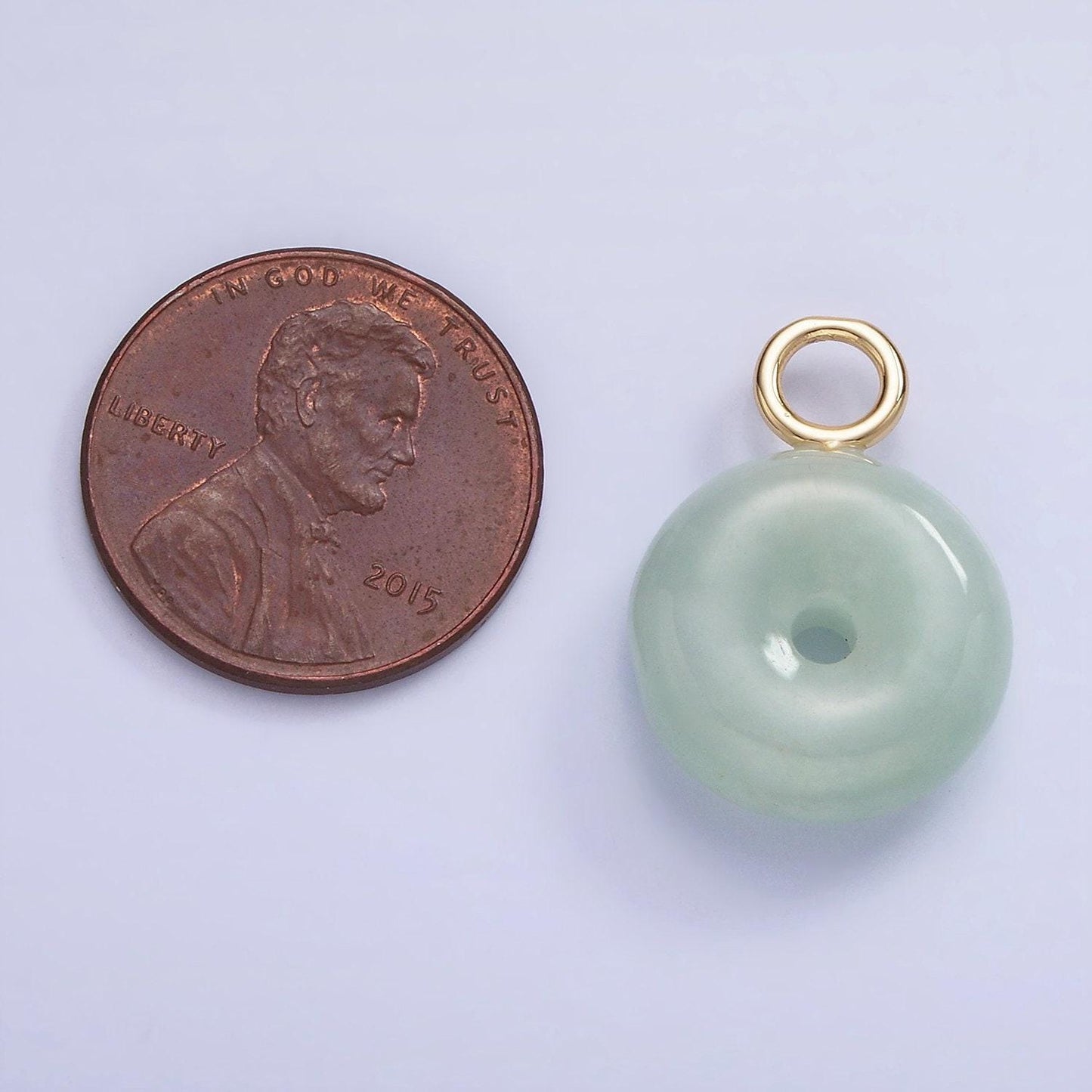 Minimalist real jade natural gemstone donut pendant 14k gold filled 23mm green jade donut drop charm | ag-709