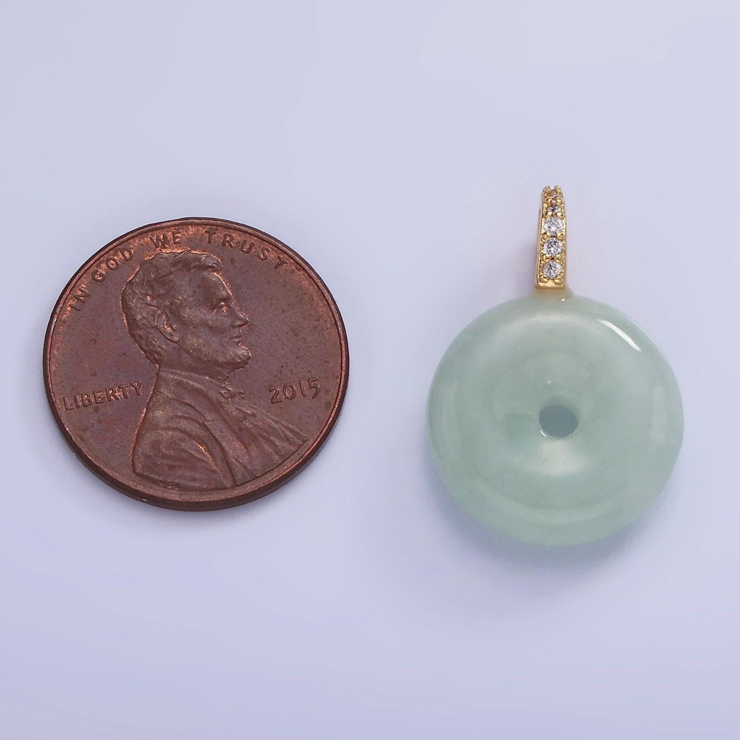 14k gold filled 23mm green jade donut micro paved cz bail pendant | ag-707