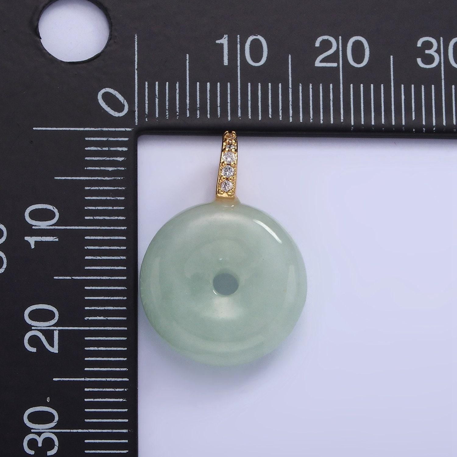 14k gold filled 23mm green jade donut micro paved cz bail pendant | ag-707