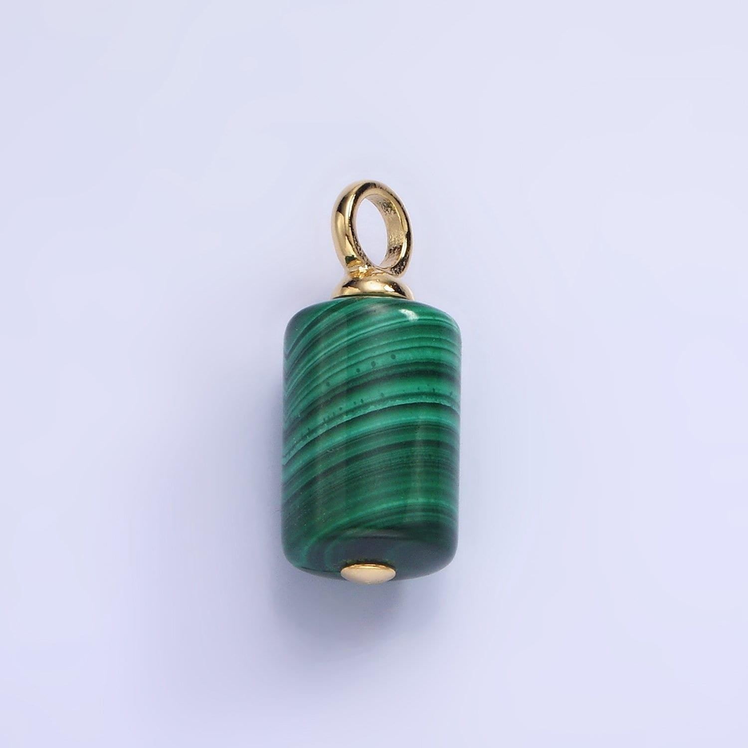 14k gold filled 19mm malachite gemstone tube cylinder drop charm | ag-706