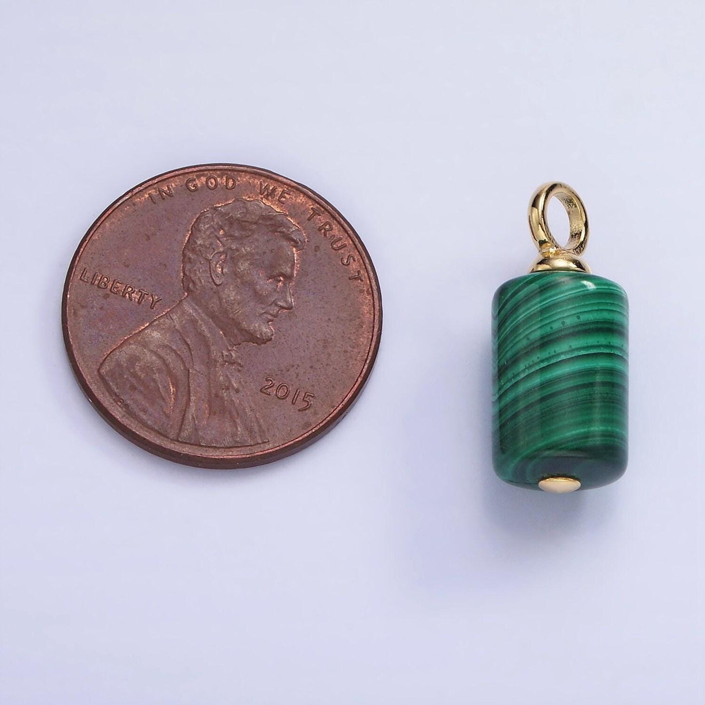 14k gold filled 19mm malachite gemstone tube cylinder drop charm | ag-706