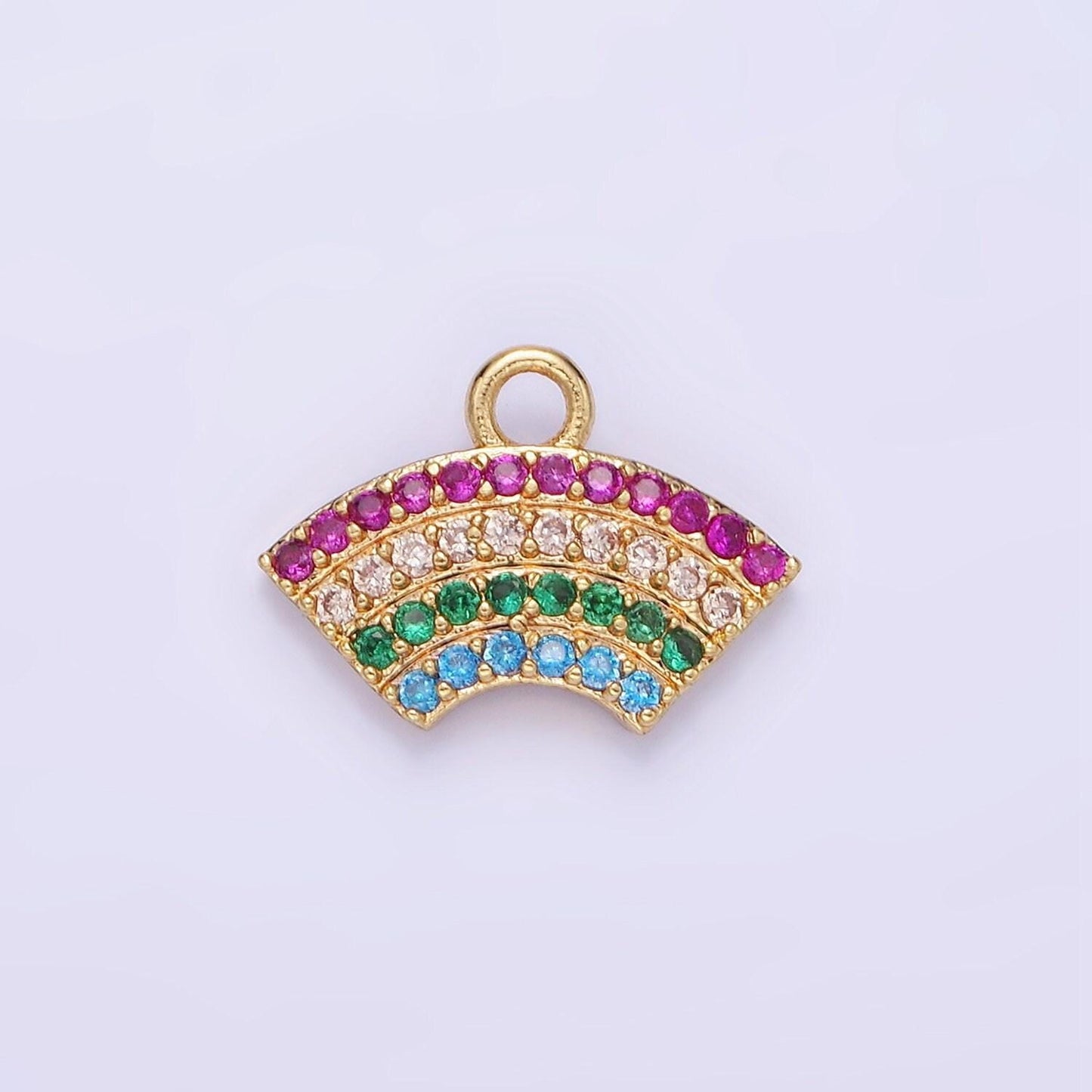 14k gold filled multicolor micro paved cz rainbow curved charm | ag-692