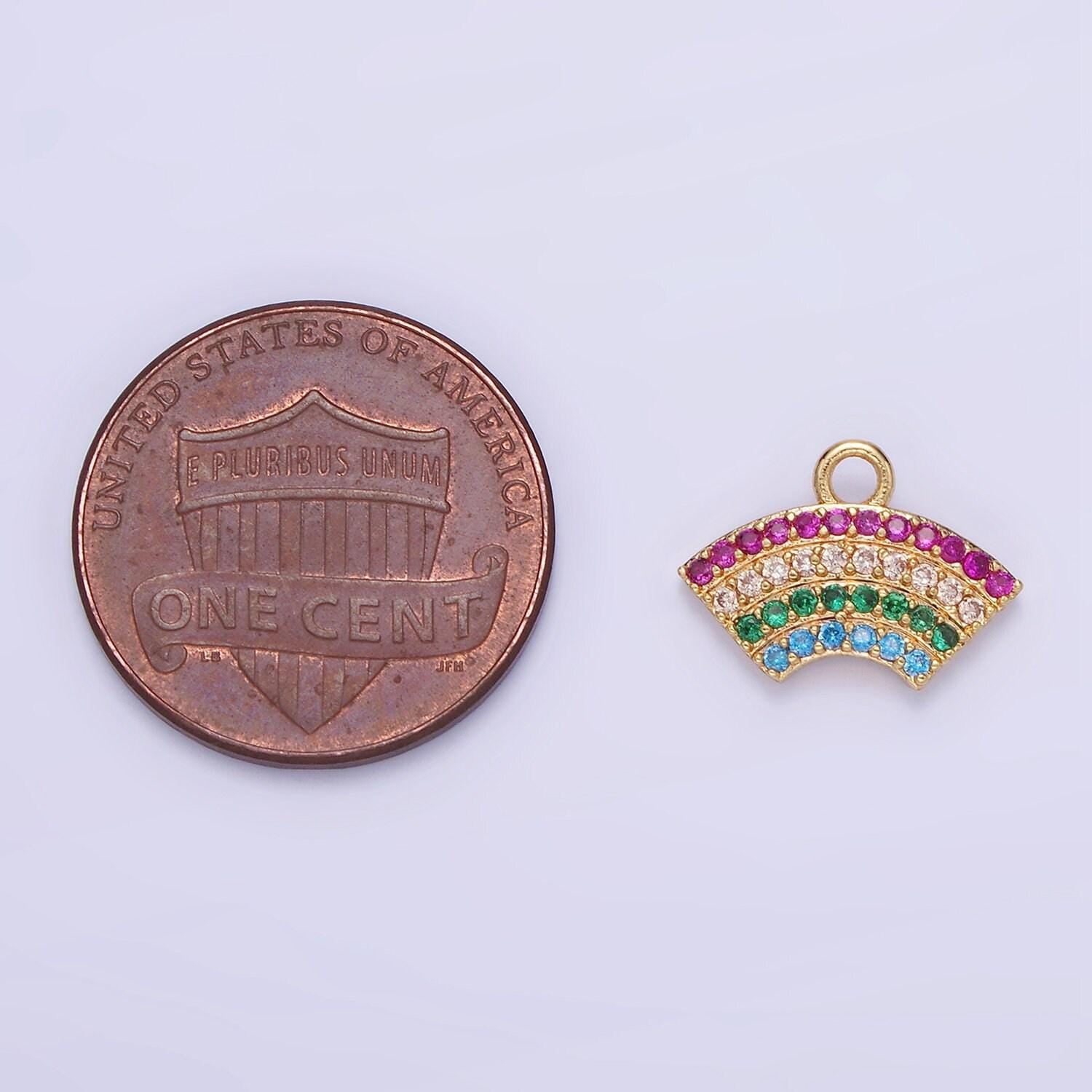 14k gold filled multicolor micro paved cz rainbow curved charm | ag-692