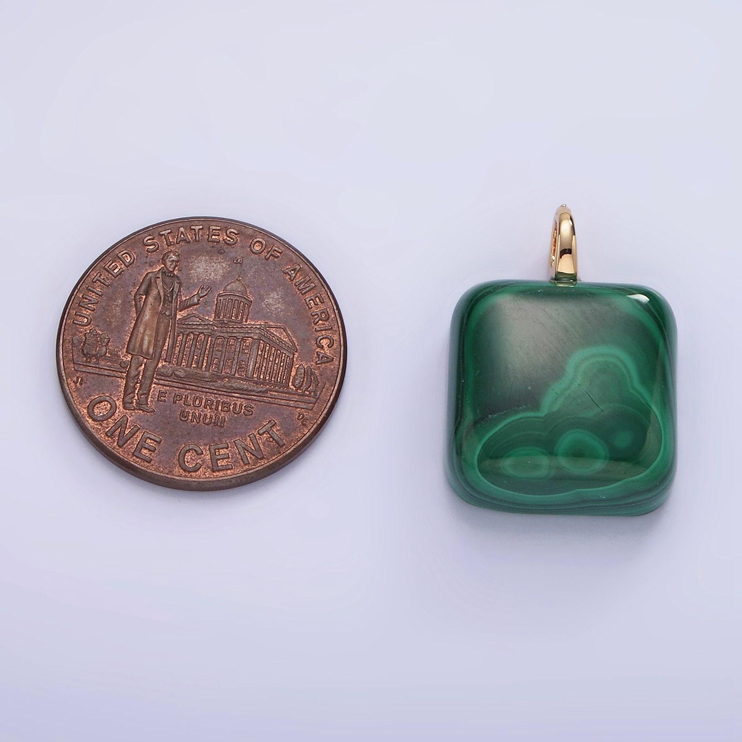 Malachite square beads charms - brass beads pendant natural stone 14k gold filled pendant for necklace component ag682
