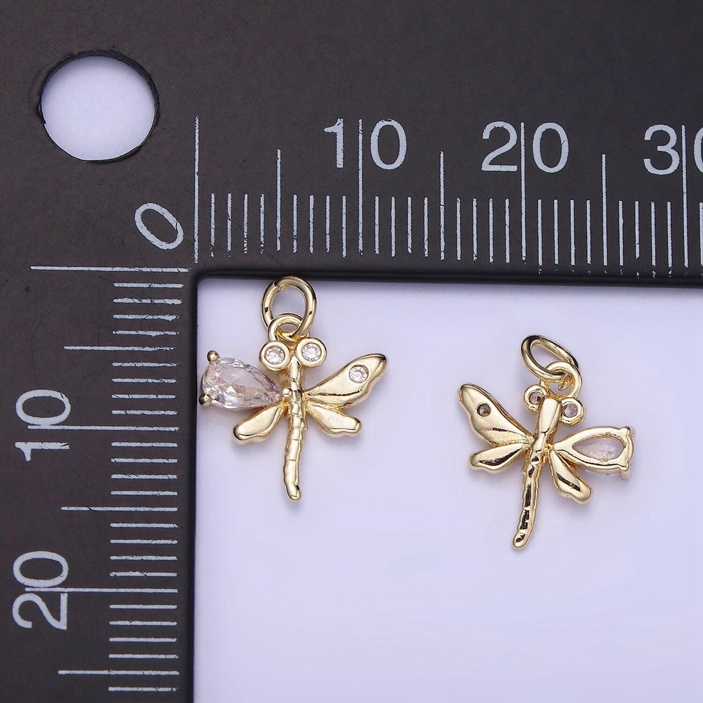 14k gold filled dragonfly cz wing 14mm | ag-673