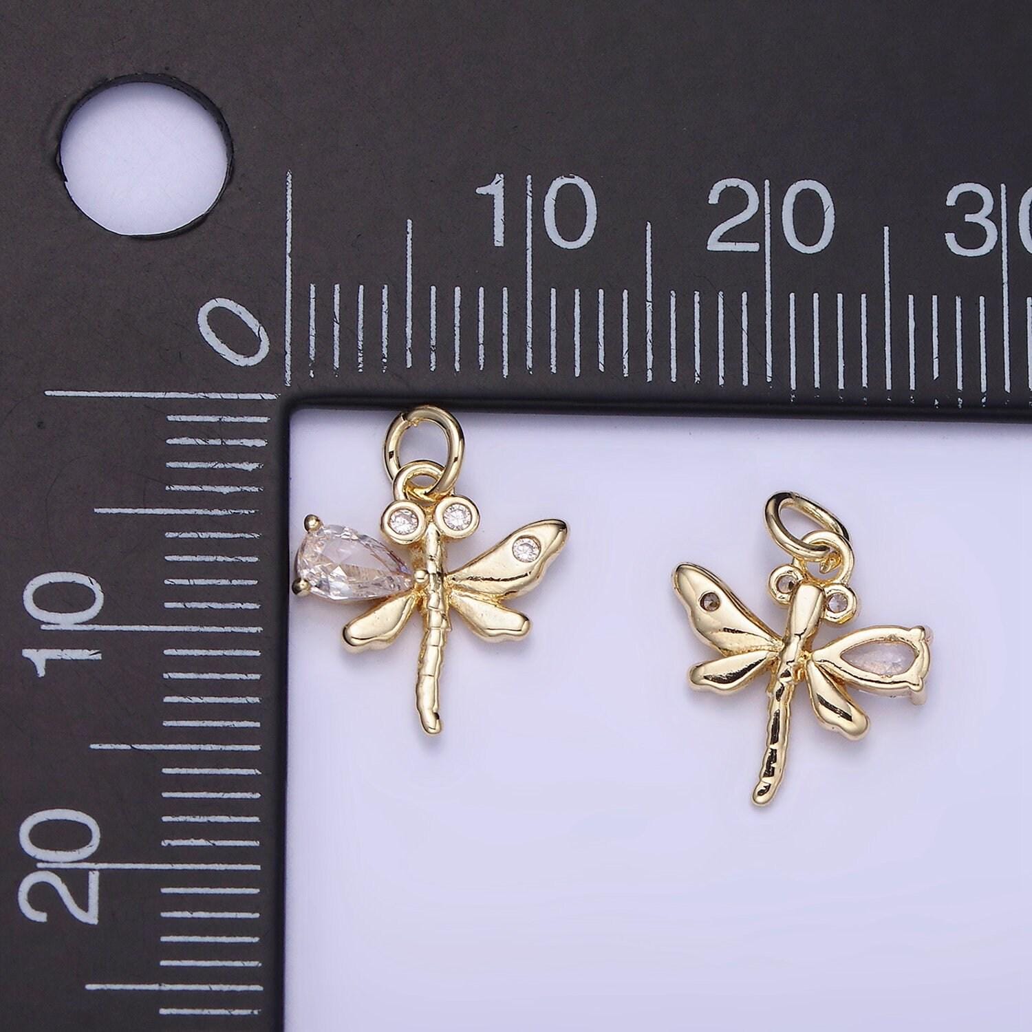 14k gold filled dragonfly cz wing 14mm | ag-673