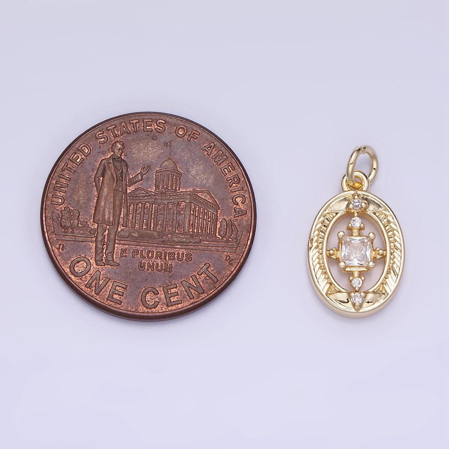 14k gold filled open oval square cz charm | ag-670
