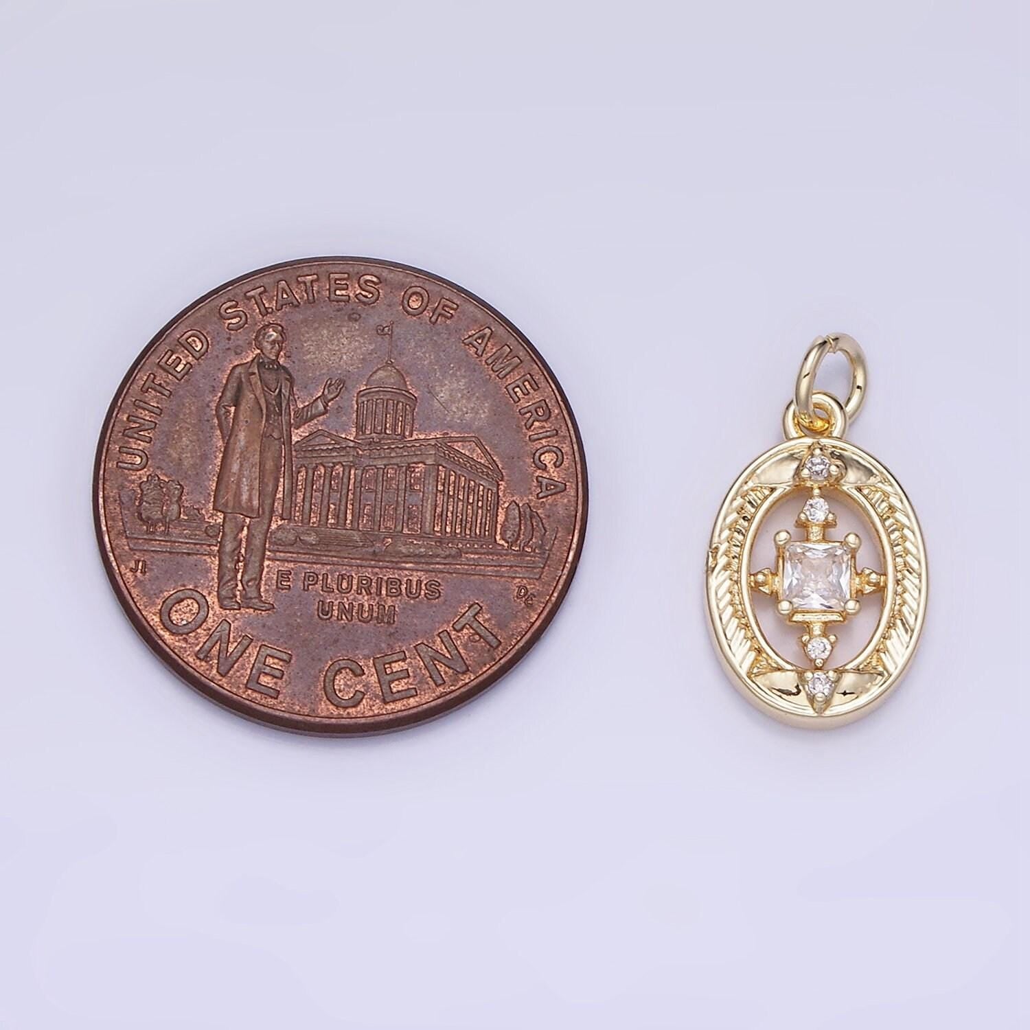 14k gold filled open oval square cz charm | ag-670