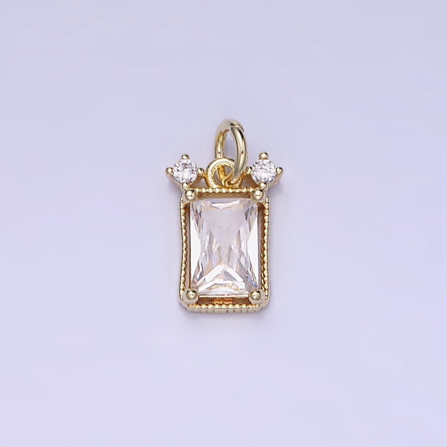 Mini emerald cut charm cz gold filled set with cubic zirconia accent for bracelet necklace earring jewelry making ag667