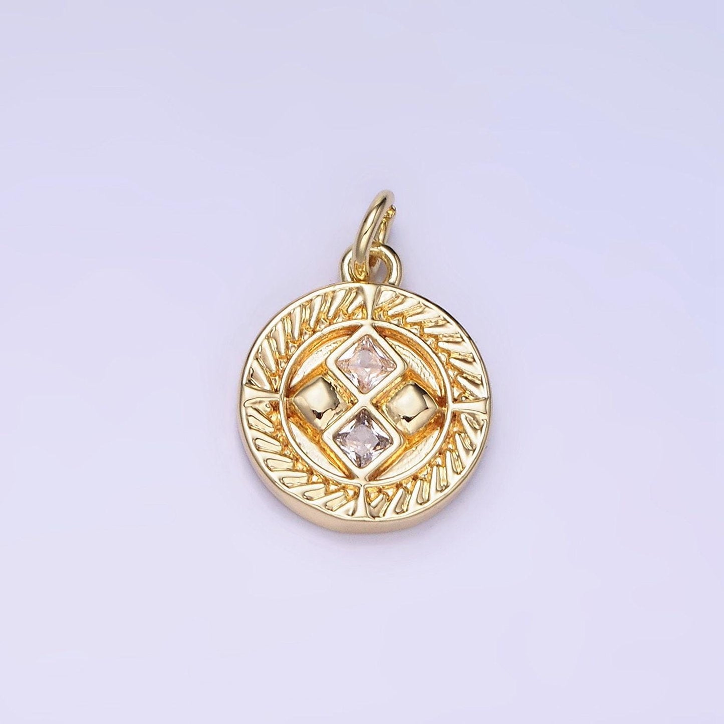 14k gold filled round charm diamond cz 15mm | ag-658