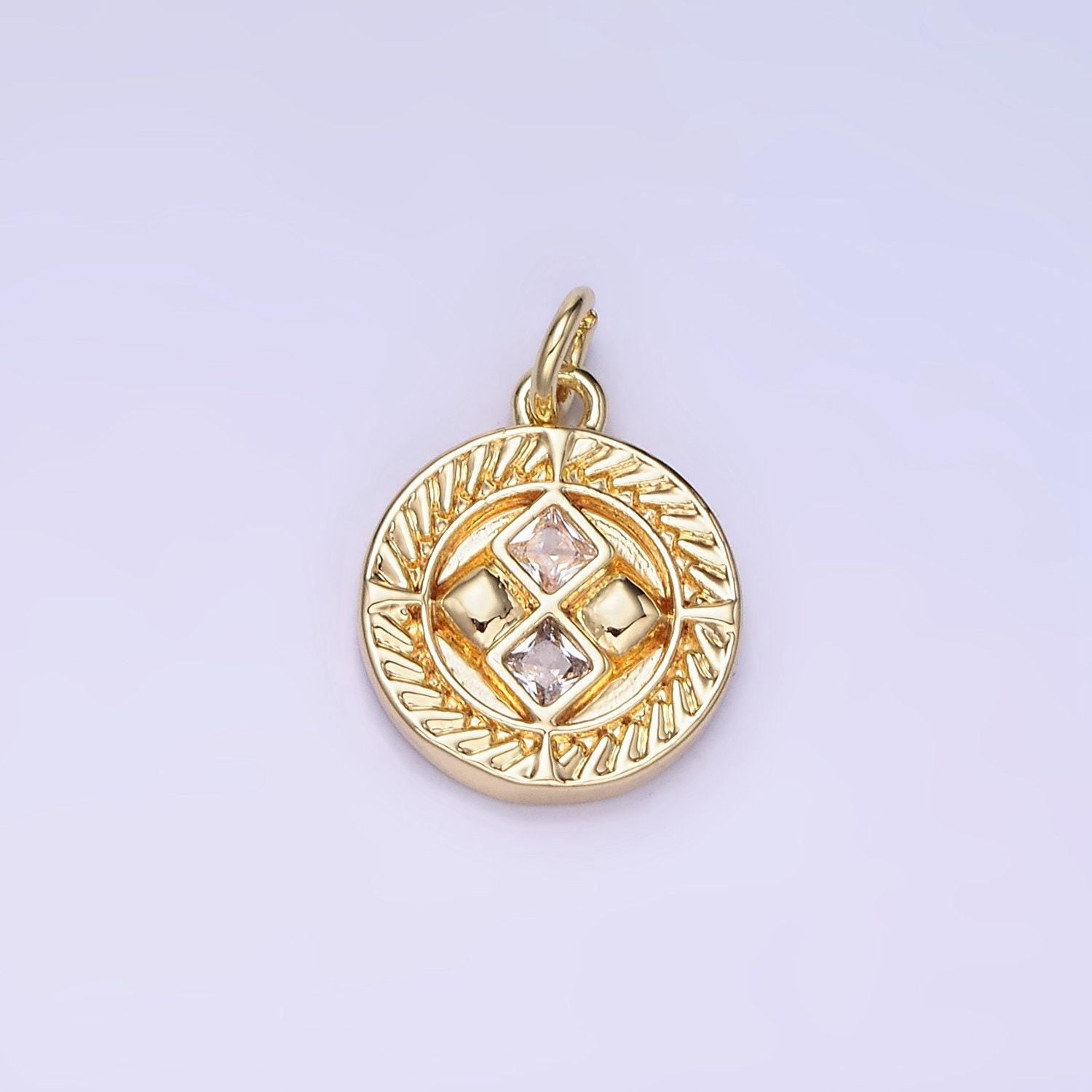 14k gold filled round charm diamond cz 15mm | ag-658