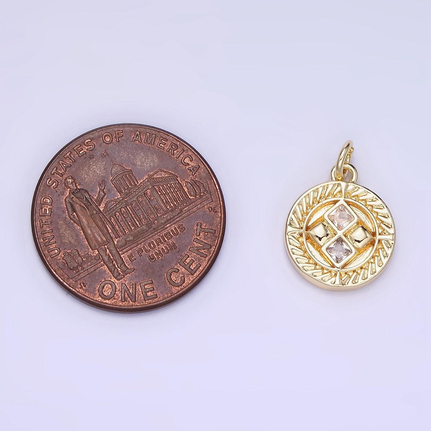14k gold filled round charm diamond cz 15mm | ag-658