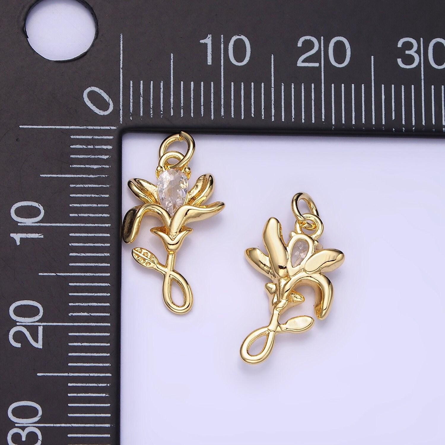 Dainty tiny small flower petal charm micro pave pendant cubic cz dangle leaf petal charm for diy jewelry making 14k gold filled charm ag655