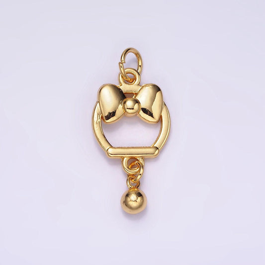 14k gold filled bow ribbon open round ball drop charm | ag650