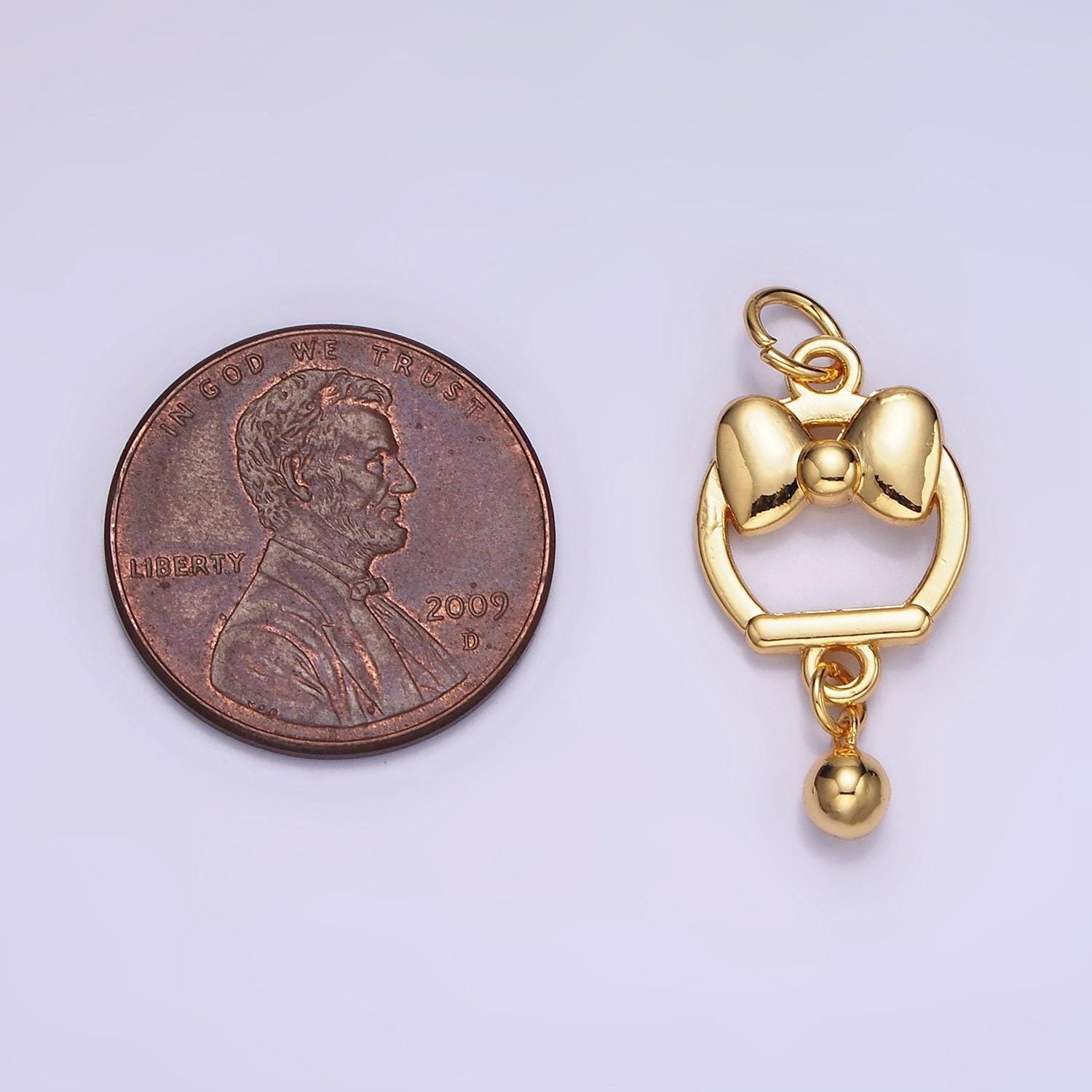 14k gold filled bow ribbon open round ball drop charm | ag650