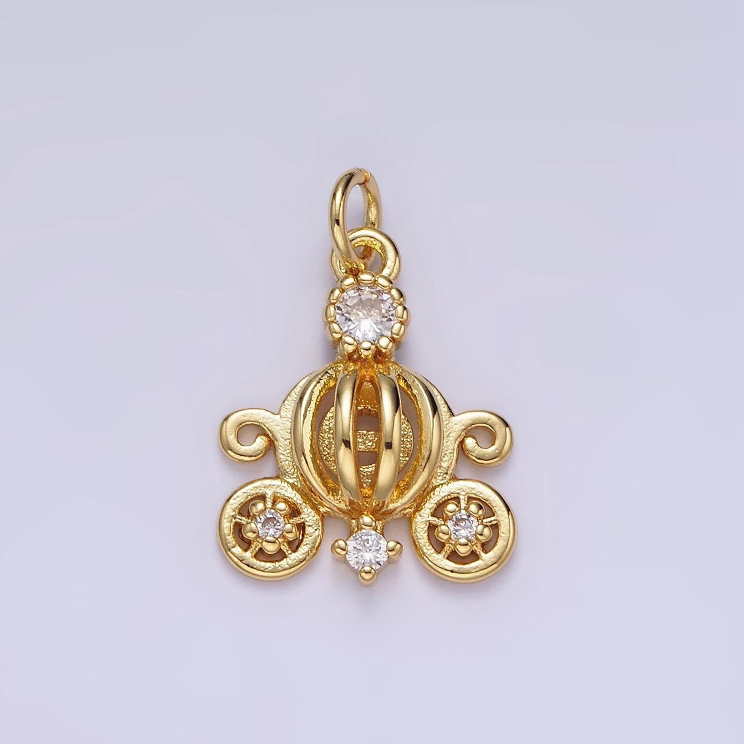 Mini pumpkin carriage pendant in gold fairytale inspired diy kids fashion charm add on necklace bracelet earring ag644
