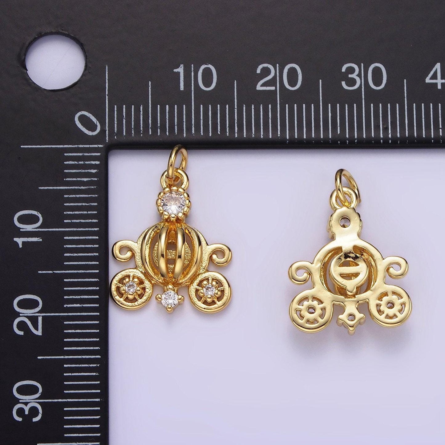 Mini pumpkin carriage pendant in gold fairytale inspired diy kids fashion charm add on necklace bracelet earring ag644