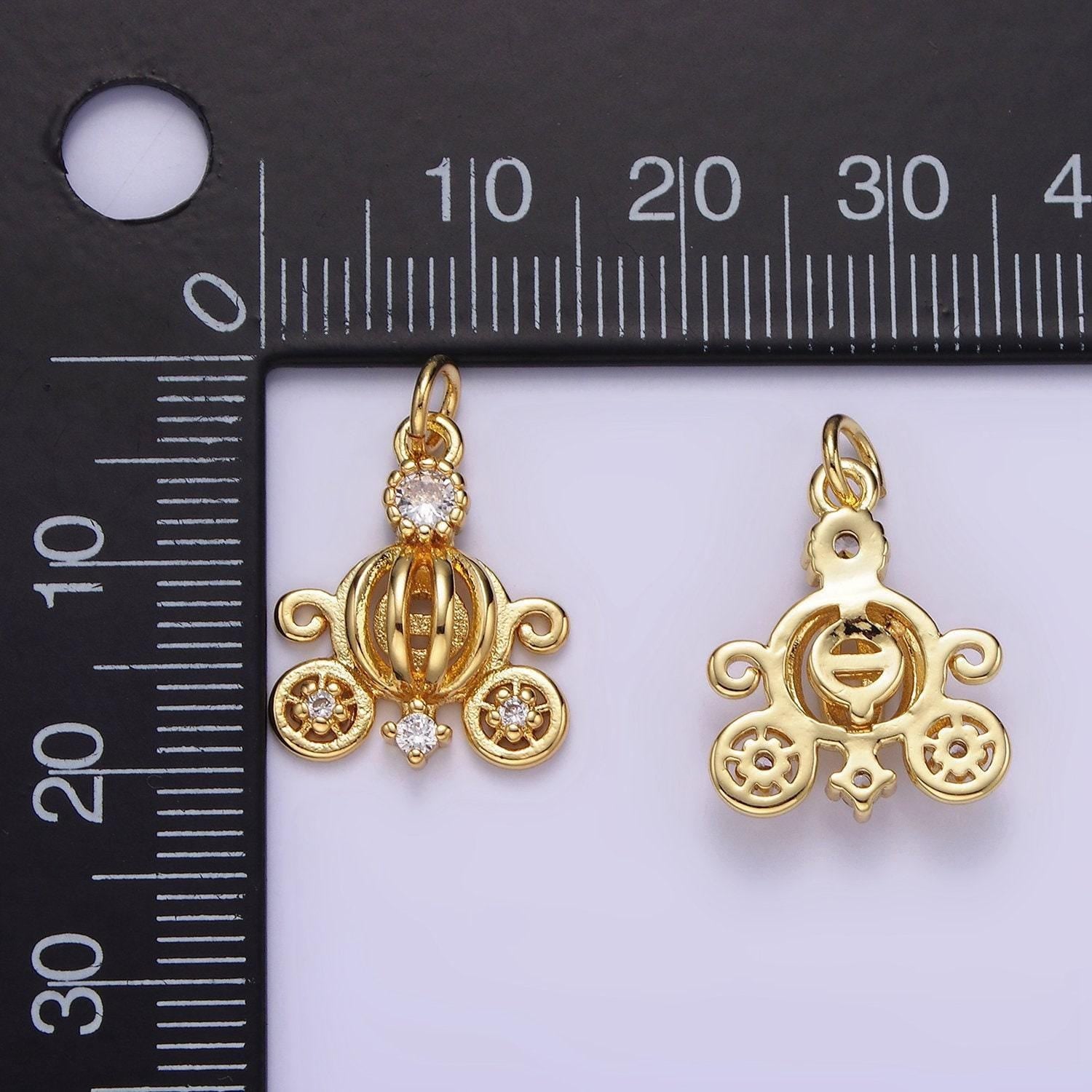 Mini pumpkin carriage pendant in gold fairytale inspired diy kids fashion charm add on necklace bracelet earring ag644