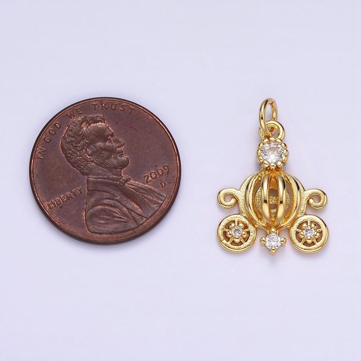 Mini pumpkin carriage pendant in gold fairytale inspired diy kids fashion charm add on necklace bracelet earring ag644