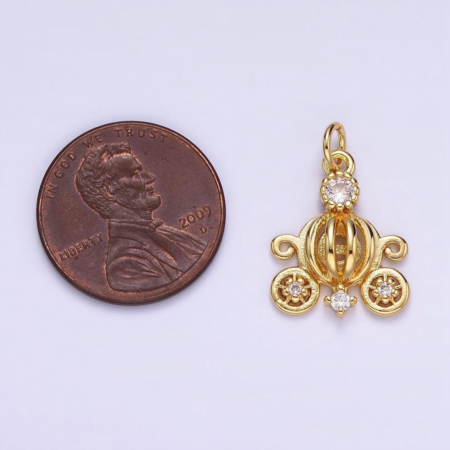 Mini pumpkin carriage pendant in gold fairytale inspired diy kids fashion charm add on necklace bracelet earring ag644