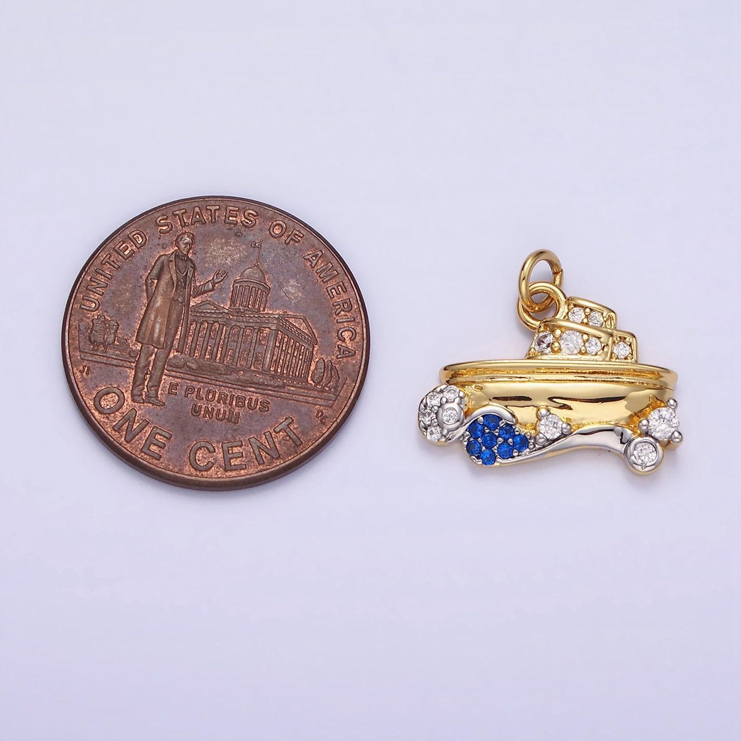 14k gold filled speed boat in water 14.8mm | ag-632