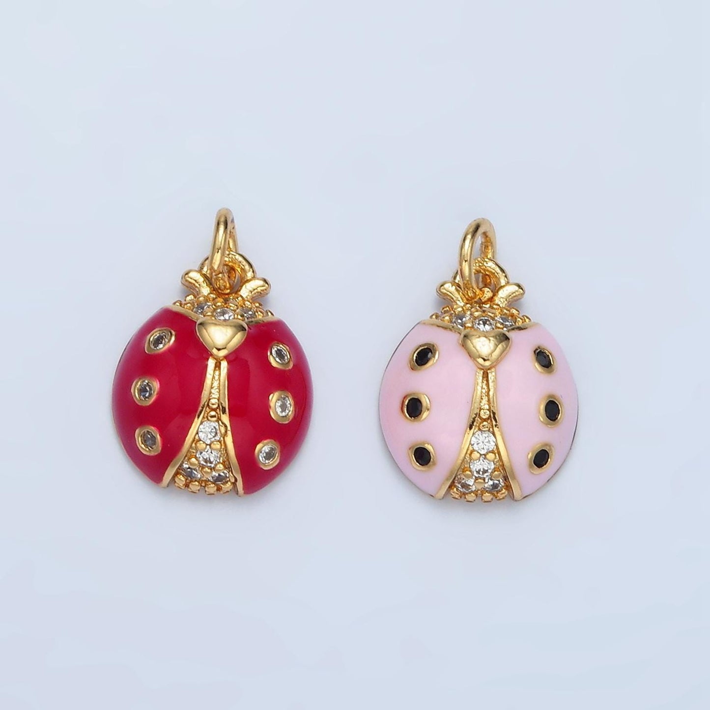 Dainty red pink lady bug charm enamel animal charm bracelet necklace pendant earring component supply ag622
