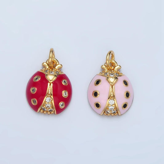 Dainty red pink lady bug charm enamel animal charm bracelet necklace pendant earring component supply ag622