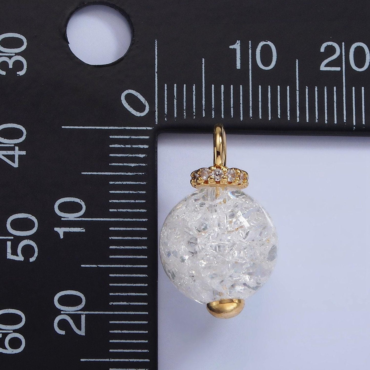 14k gold filled 20mm clear crystal quartz round drop micro paved pendant | ag-621