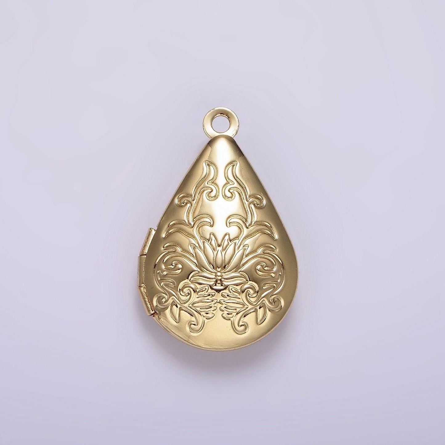 14k gold filled flower vine leaf teardrop dome minimalist locket charm | AA1328